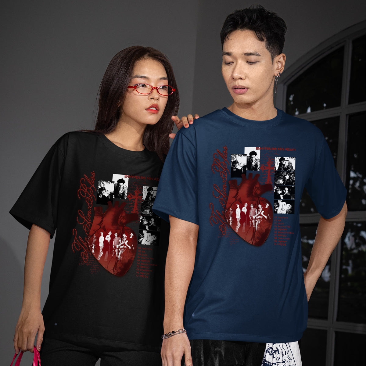 ENHYPEN THE SIN BLISS 8th Mini Album T-Shirt - Couple view, Y2K kpop concert tee