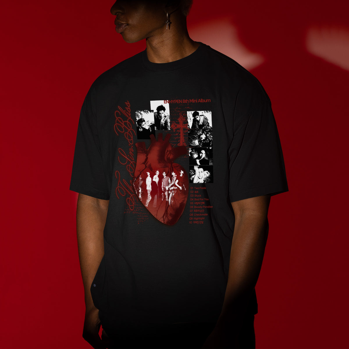 ENHYPEN THE SIN BLISS 8th Mini Album T-Shirt - Men view, Y2K kpop concert tee