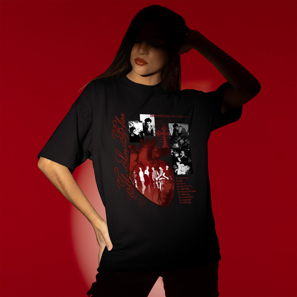 ENHYPEN THE SIN BLISS 8th Mini Album T-Shirt - Women view, Y2K kpop concert tee