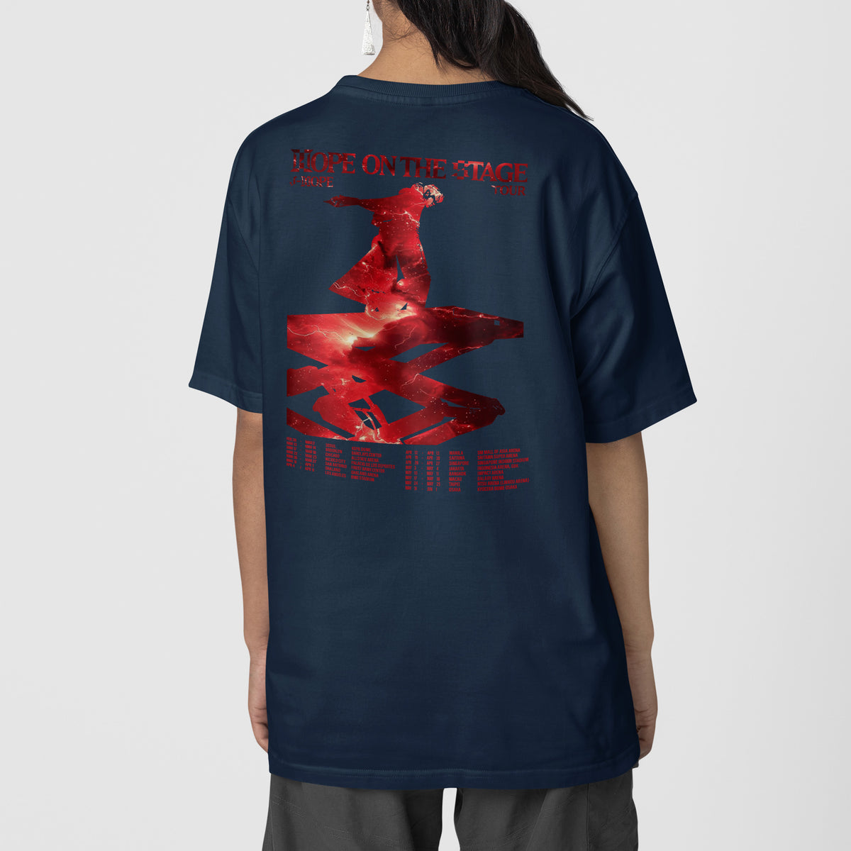 BTS J-Hope Graphic On The Stage Tour T-Shirt - Back view, Y2K kpop concert tee