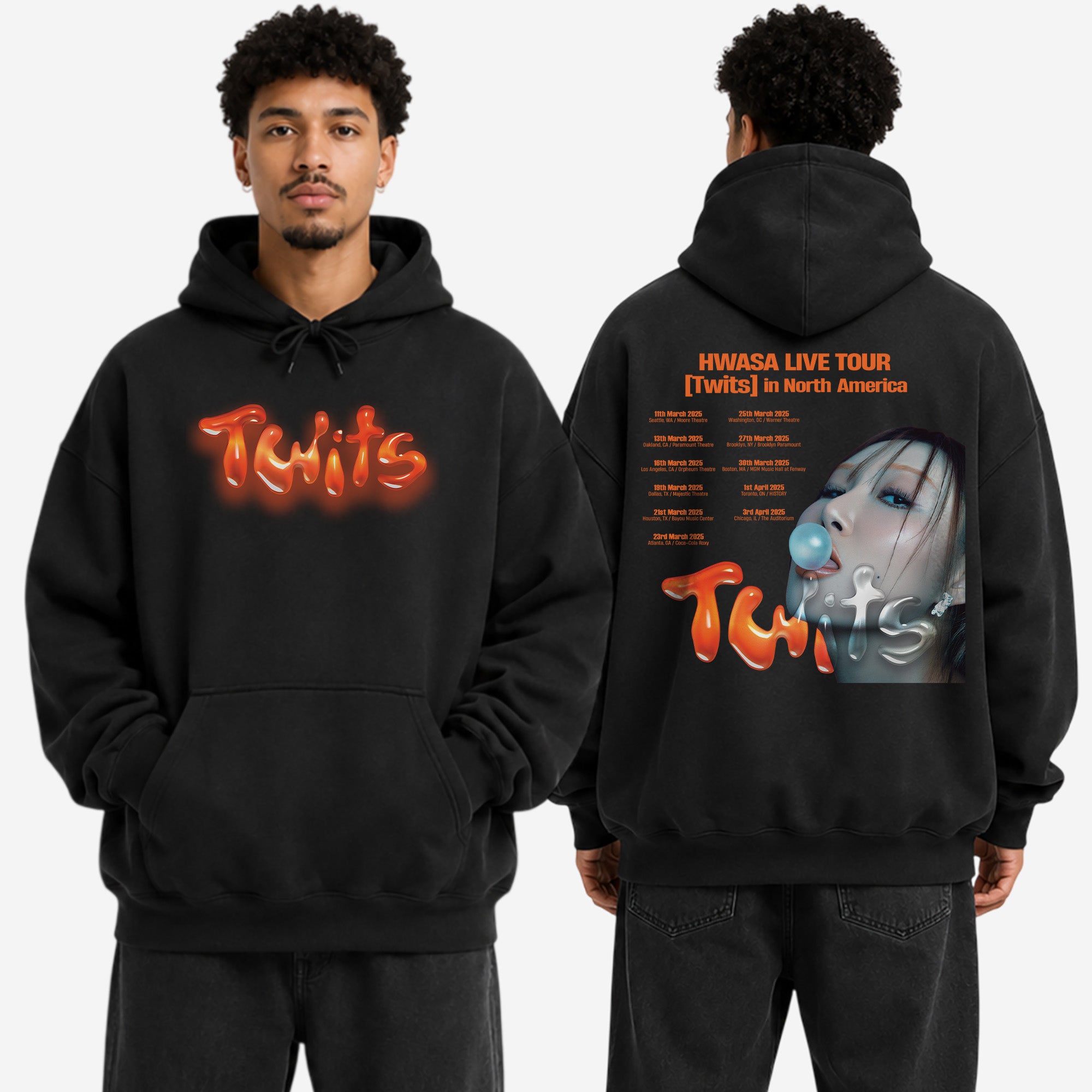 HWASA Live Tour Twits In NA 2025 Hoodie - Men view, Y2K kpop concert hoodie