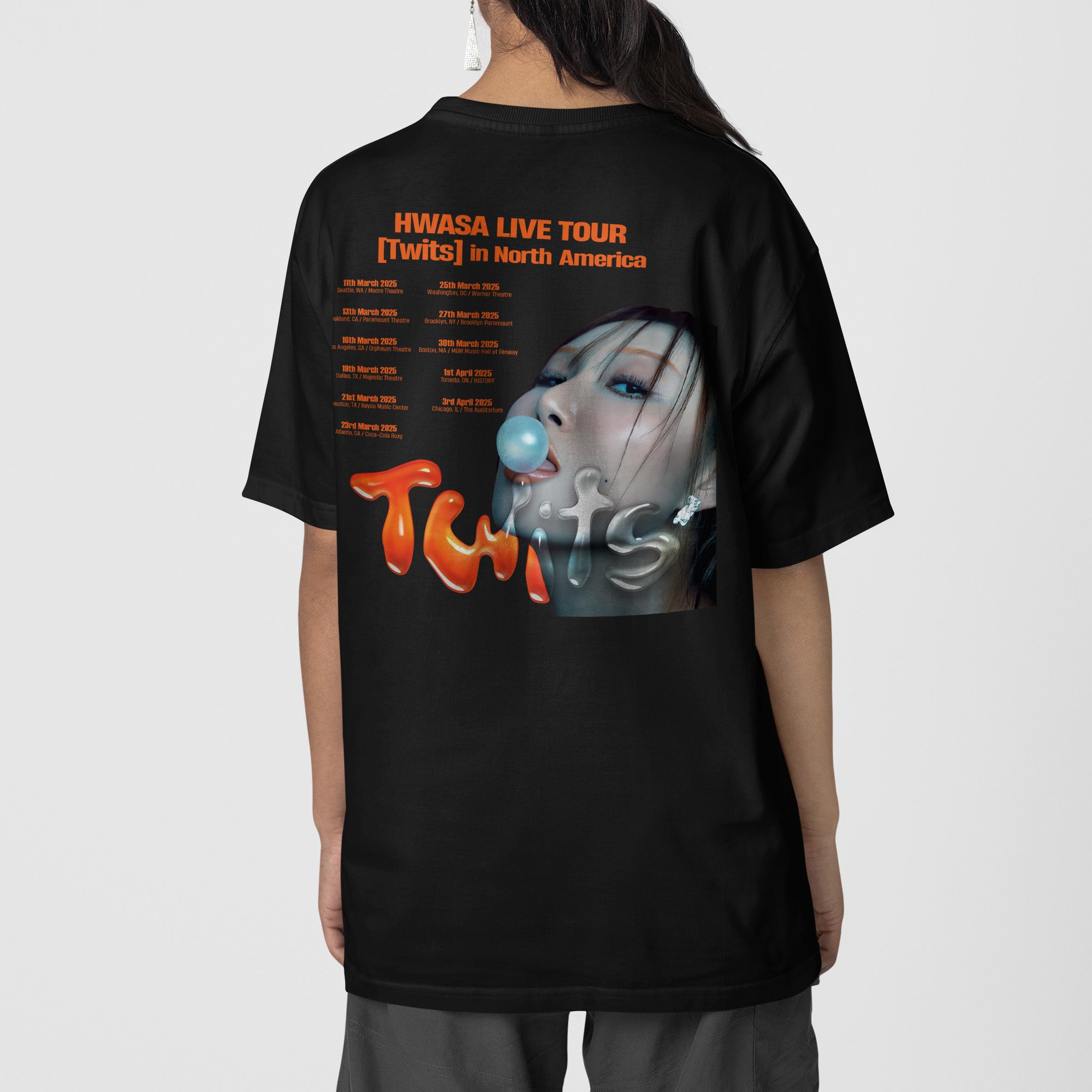 Hwasa Live Tour Twits in North America T-Shirt - Back view, Y2K kpop concert tee