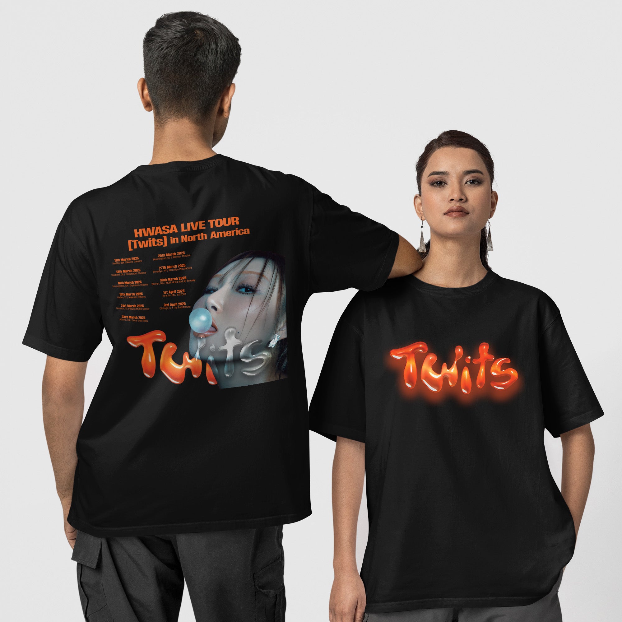 Hwasa Live Tour Twits in North America T-Shirt - Couple 1 view, Y2K kpop concert tee