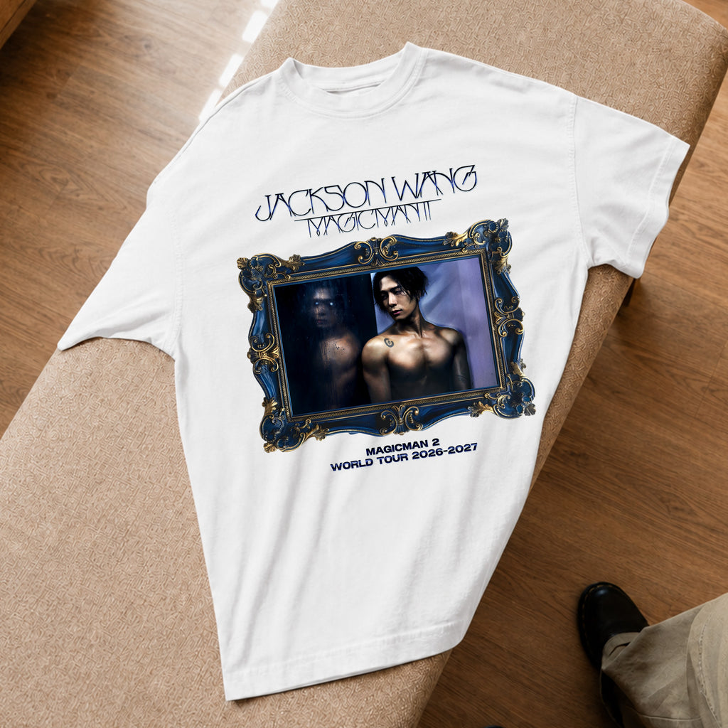 Jackson Wang Magicman 2 World Tour T-Shirt - Spread view, Y2K kpop concert tee