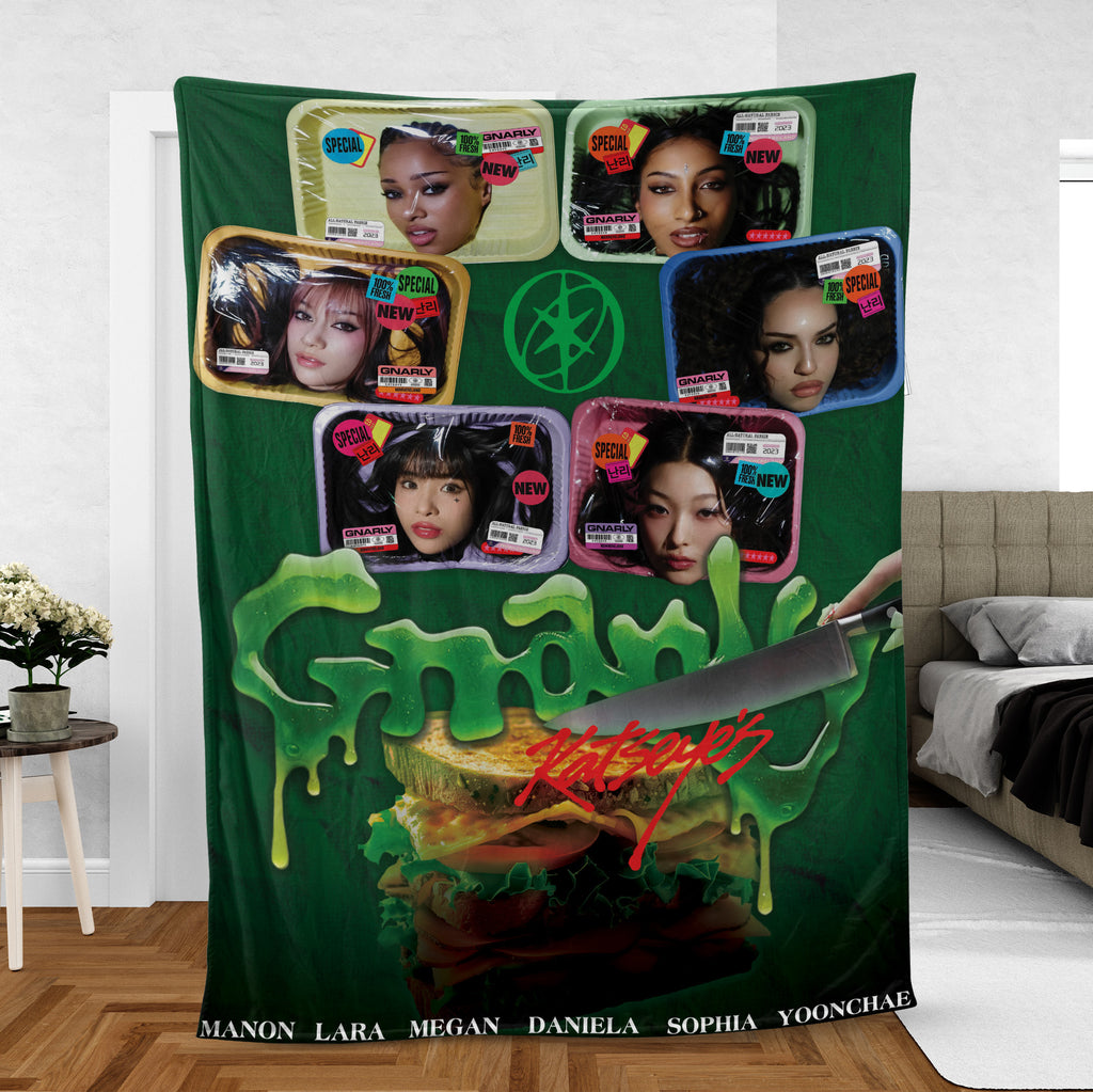 KATSEYE Gnarly Fleece Blanket - bedroom view, fan-made kpop fleece blanket
