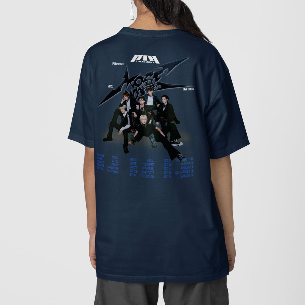 P1Harmony Live Tour 2025 P1ustage H : Most Wanted T-Shirt - Back view, Y2K kpop concert tee