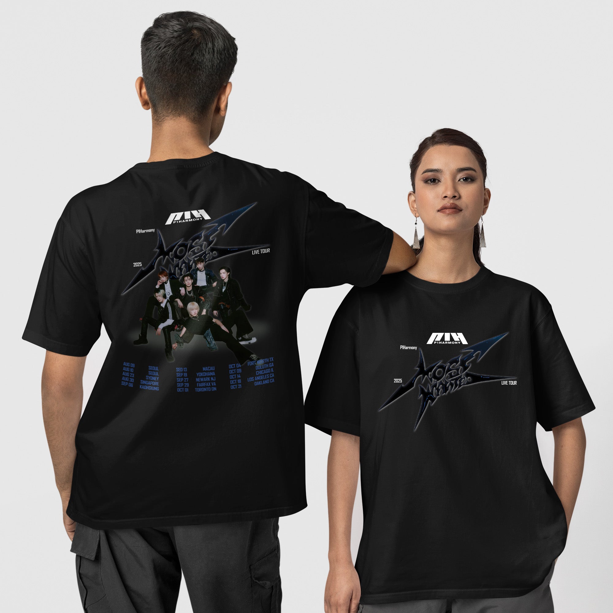 P1Harmony Live Tour 2025 P1ustage H : Most Wanted T-Shirt - Couple 1 view, Y2K kpop concert tee