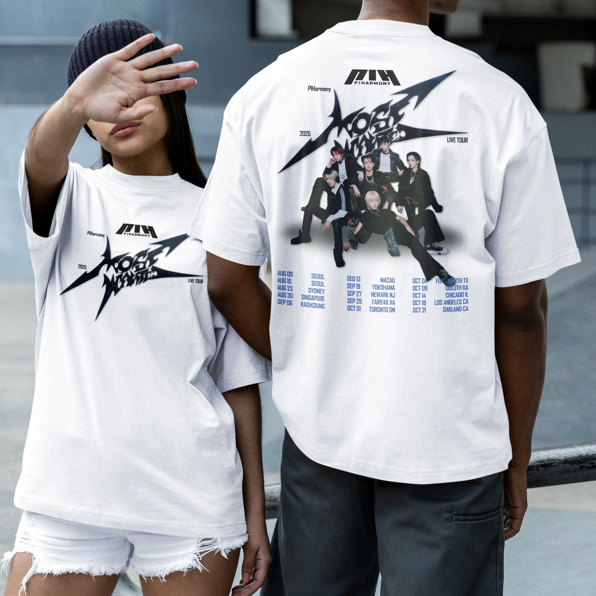 P1Harmony Live Tour 2025 P1ustage H : Most Wanted T-Shirt - Couple 2 view, Y2K kpop concert tee