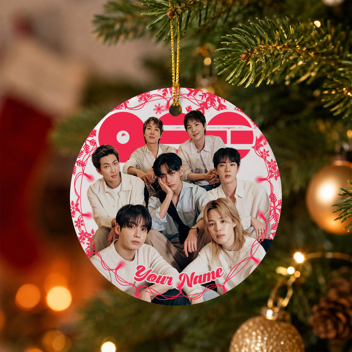 BTS Arirang World Tour Keepsake Custom Name Ornament - ceramic round ornament, fan-made kpop personalized Christmas ornament