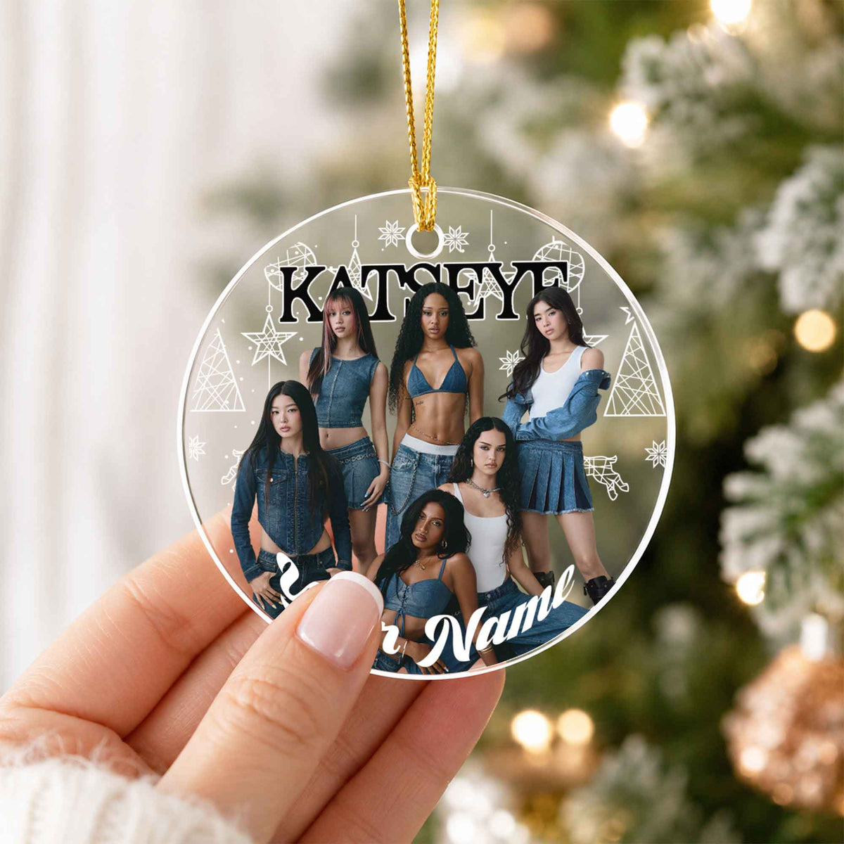 KATSEYE Custom Name Ornament - acrylic round ornament, fan-made kpop personalized Christmas ornament