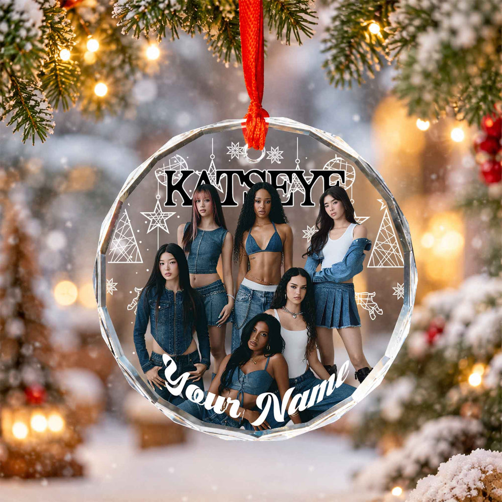 KATSEYE Custom Name Ornament - glass round ornament, fan-made kpop personalized Christmas ornament