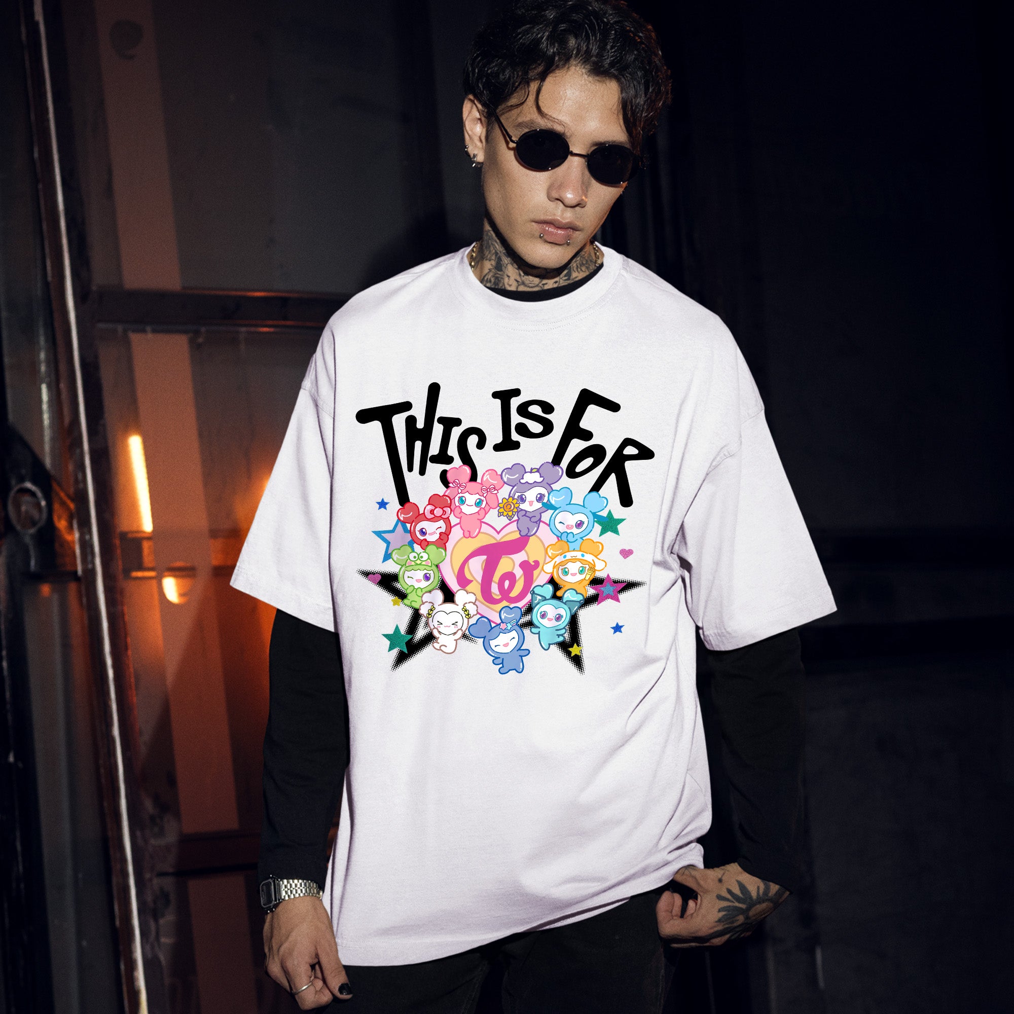 TWICE Lovelys This Is For World Tour T-Shirt - Men Front view, Y2K kpop concert tee