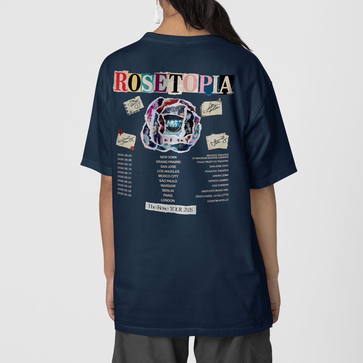 The Rose Rosetopia Tour 2026 T-Shirt - Back view, Y2K kpop concert tee