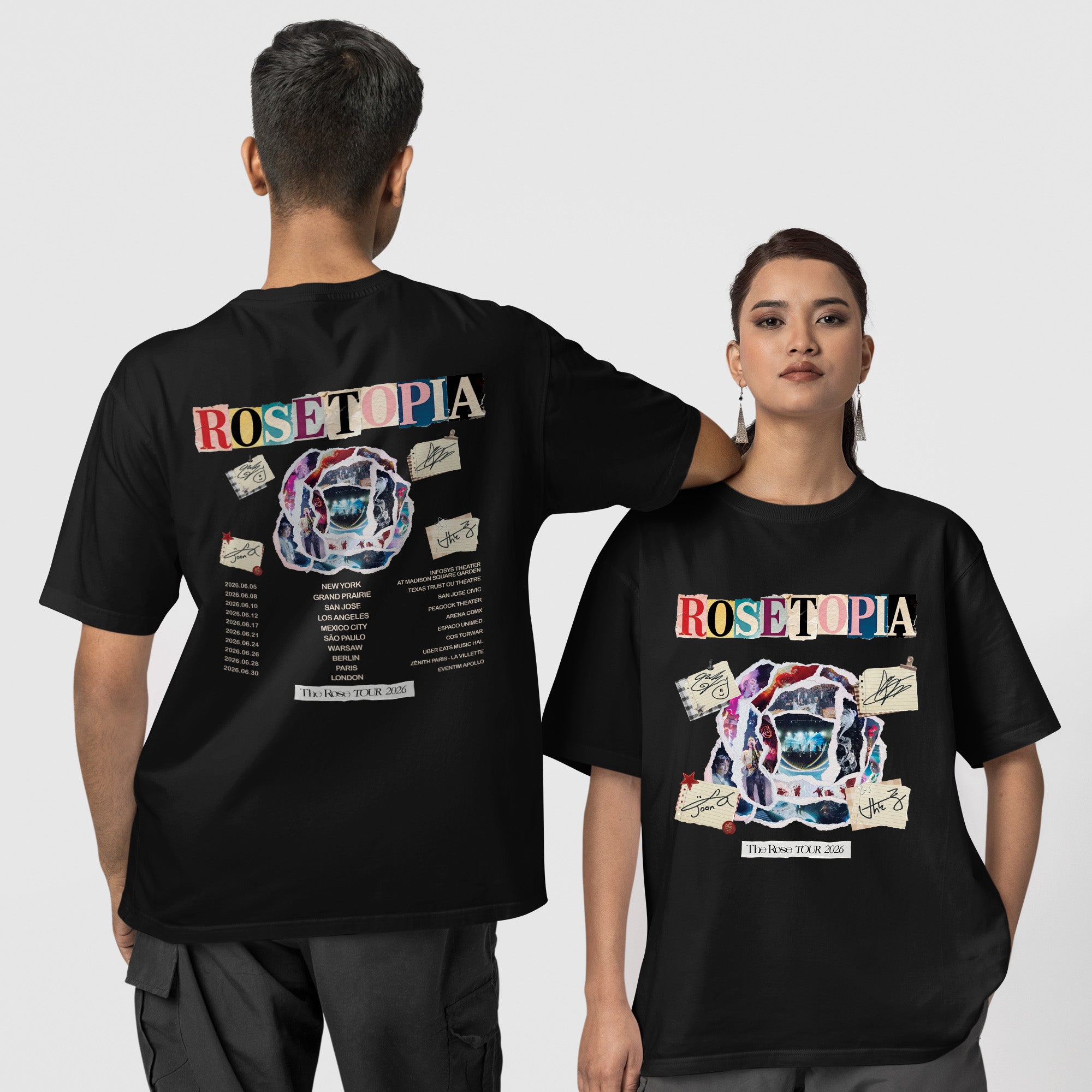 The Rose Rosetopia Tour 2026 T-Shirt - Couple 1 view, Y2K kpop concert tee