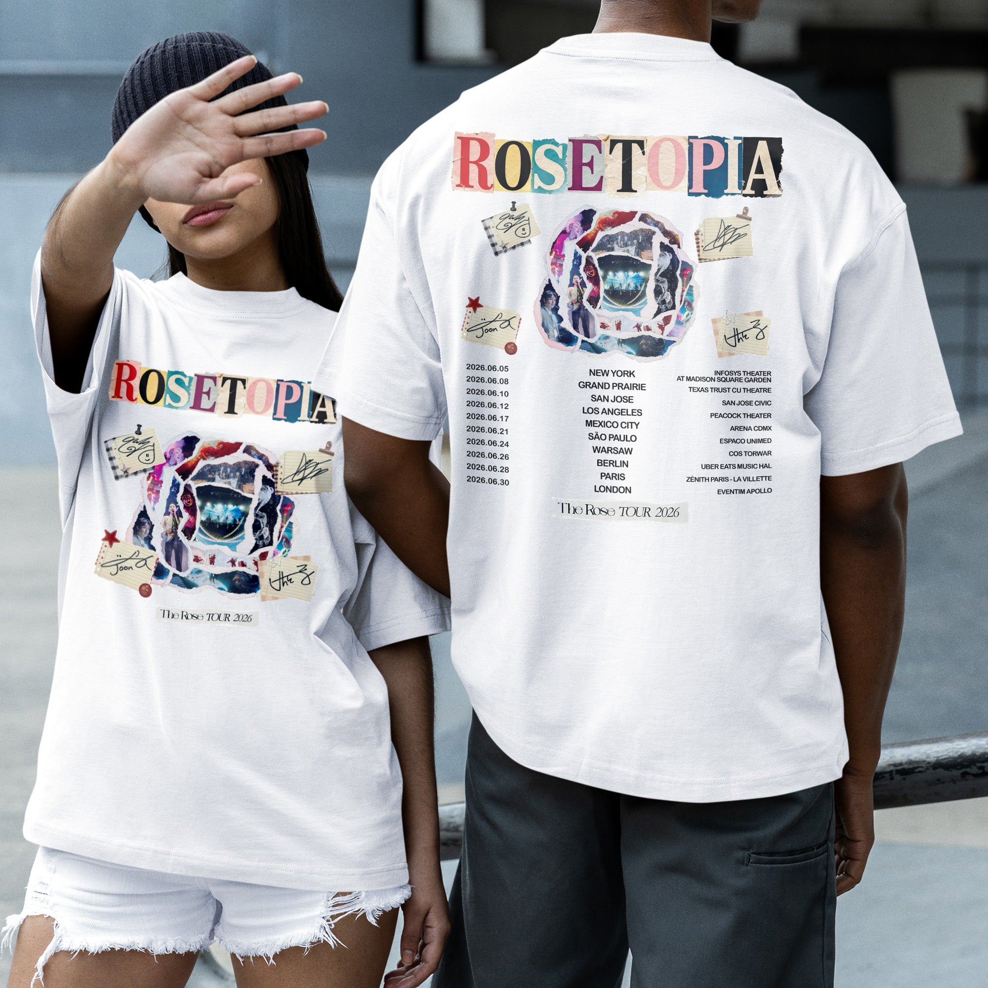The Rose Rosetopia Tour 2026 T-Shirt - Couple 2 view, Y2K kpop concert tee