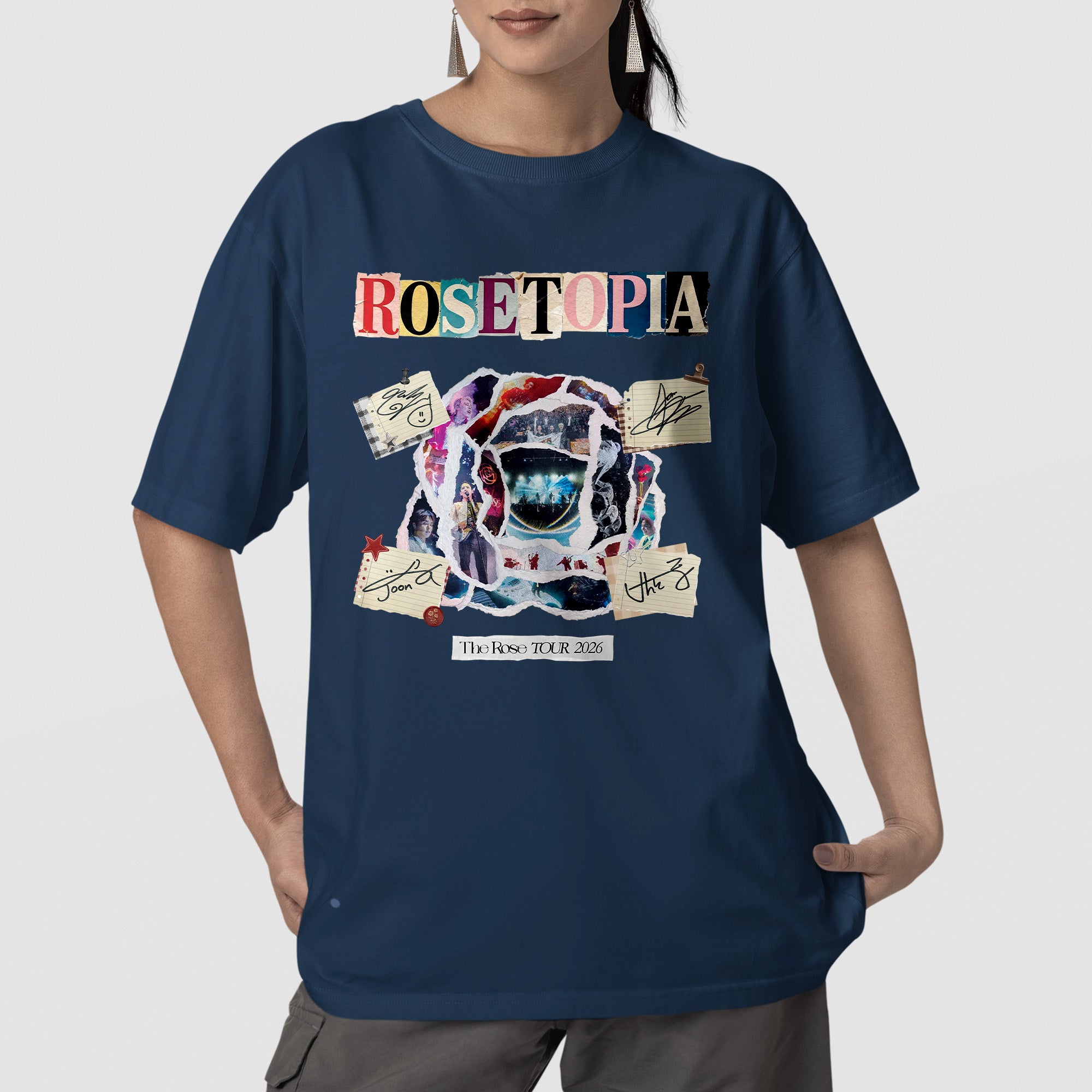 The Rose Rosetopia Tour 2026 T-Shirt - Front view, Y2K kpop concert tee