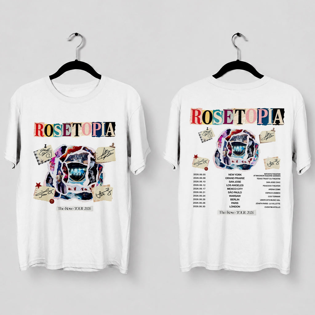 The Rose Rosetopia Tour 2026 T-Shirt - Main view, Y2K kpop concert tee