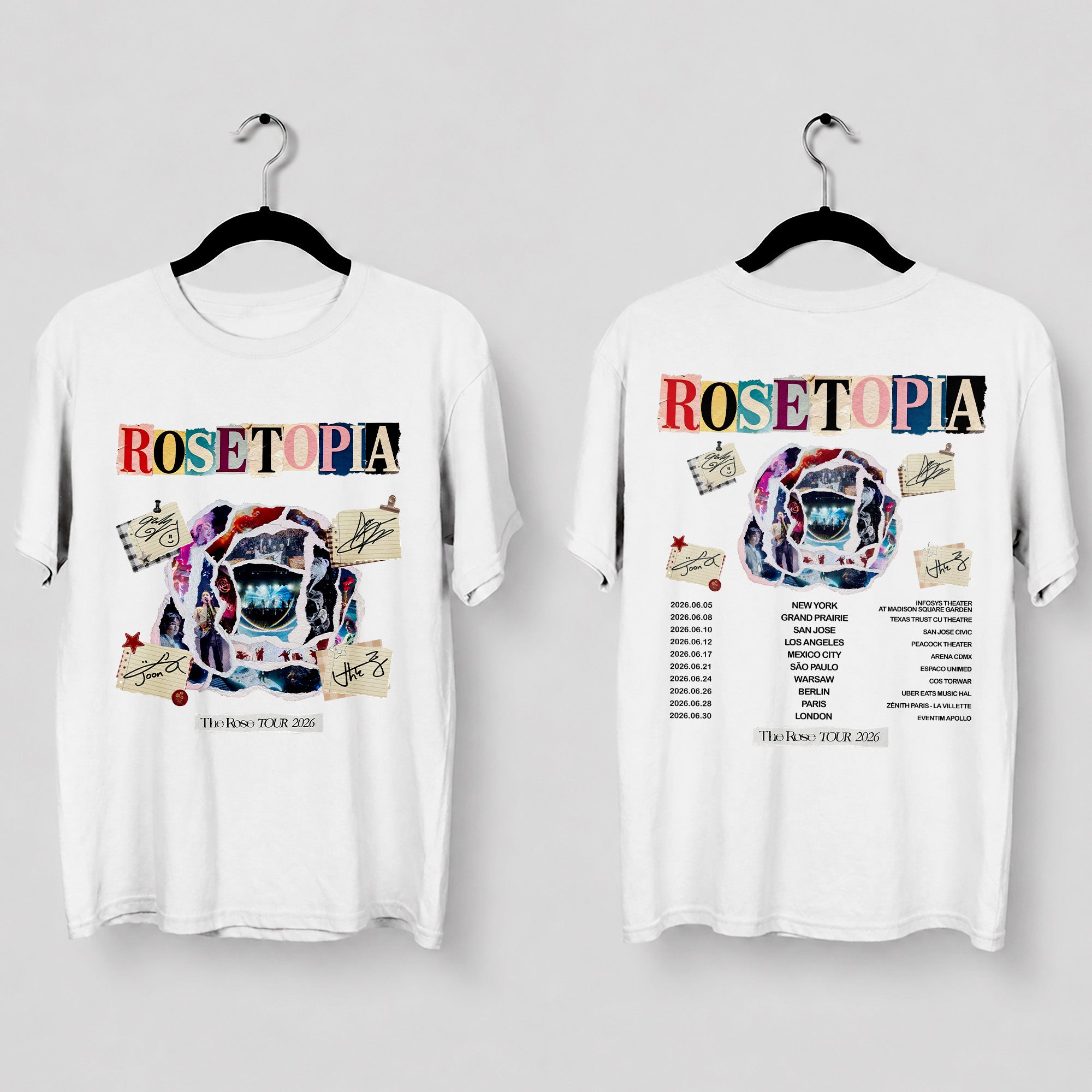 The Rose Rosetopia Tour 2026 T-Shirt - Main view, Y2K kpop concert tee