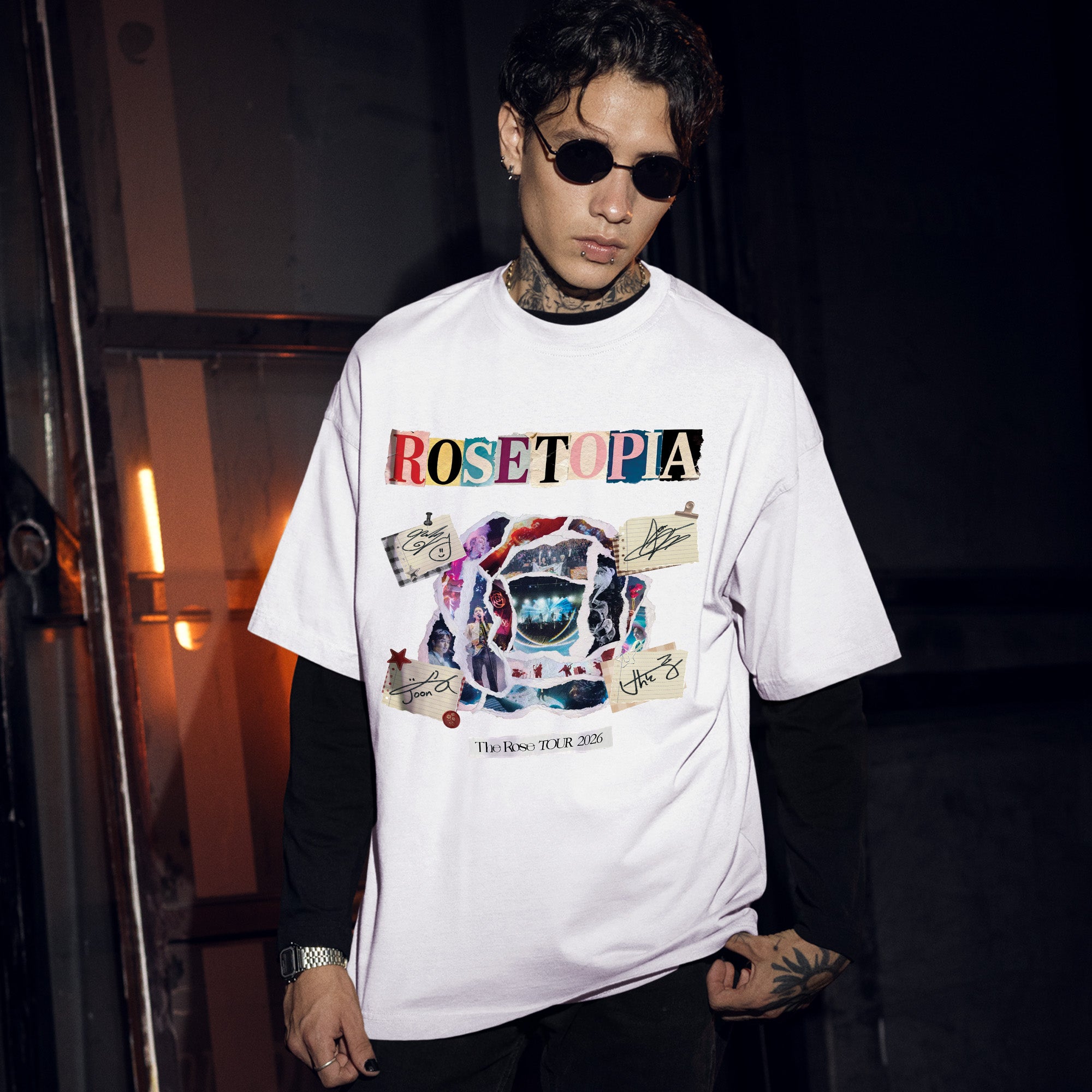 The Rose Rosetopia Tour 2026 T-Shirt - Men Front view, Y2K kpop concert tee