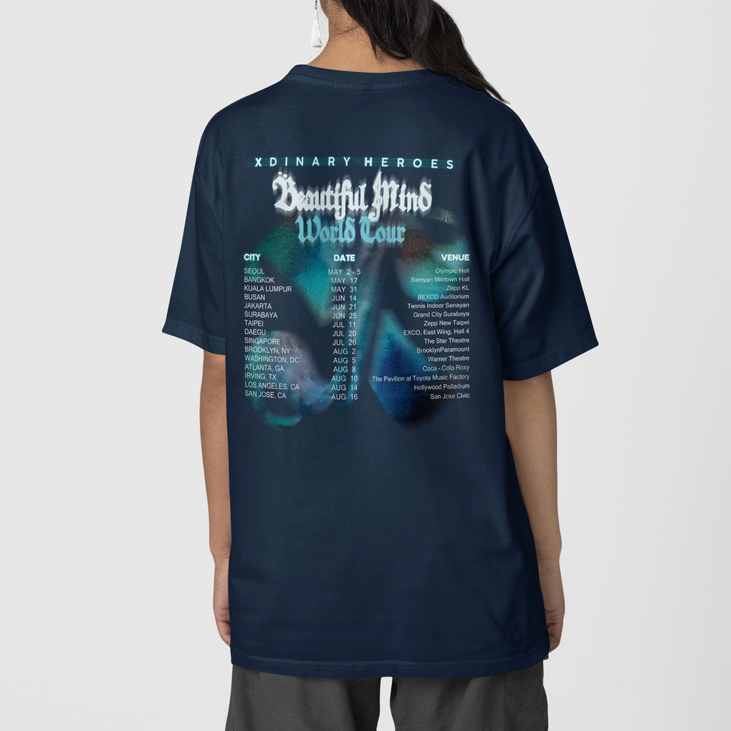 XDINARY HEROES Beautiful Mind World Tour T-Shirt - Back view, Y2K kpop concert tee