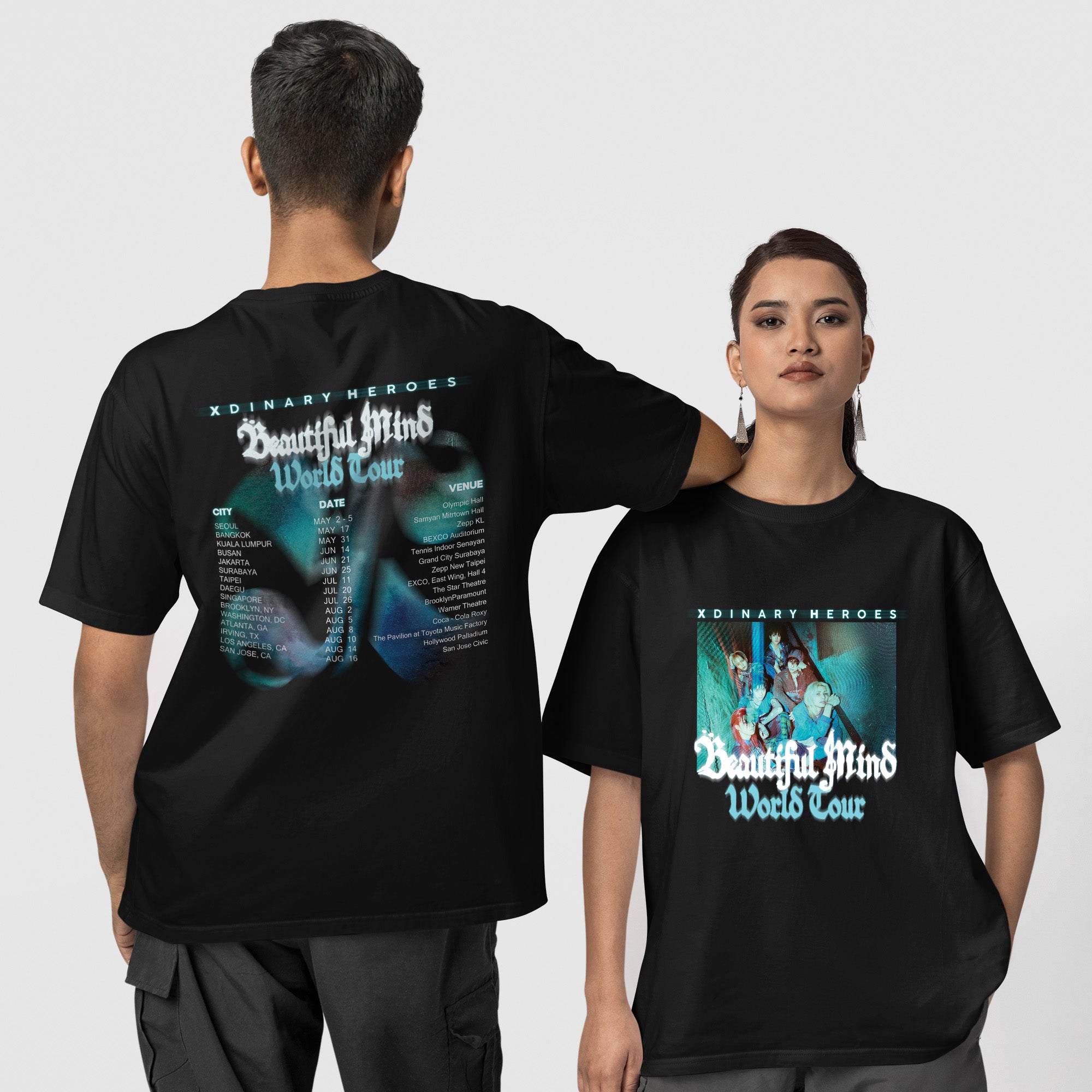 XDINARY HEROES Beautiful Mind World Tour T-Shirt - Couple 1 view, Y2K kpop concert tee