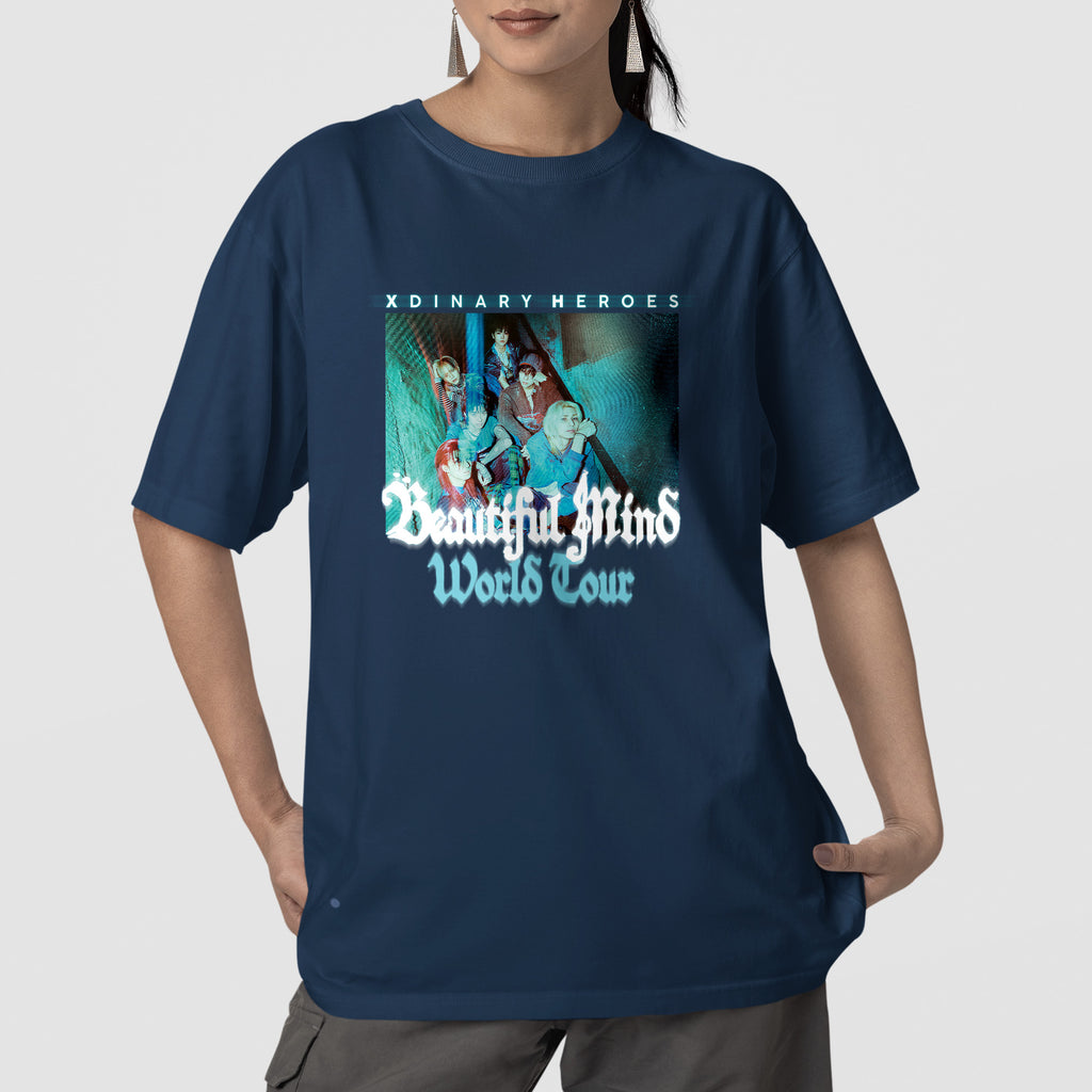 XDINARY HEROES Beautiful Mind World Tour T-Shirt - Front view, Y2K kpop concert tee