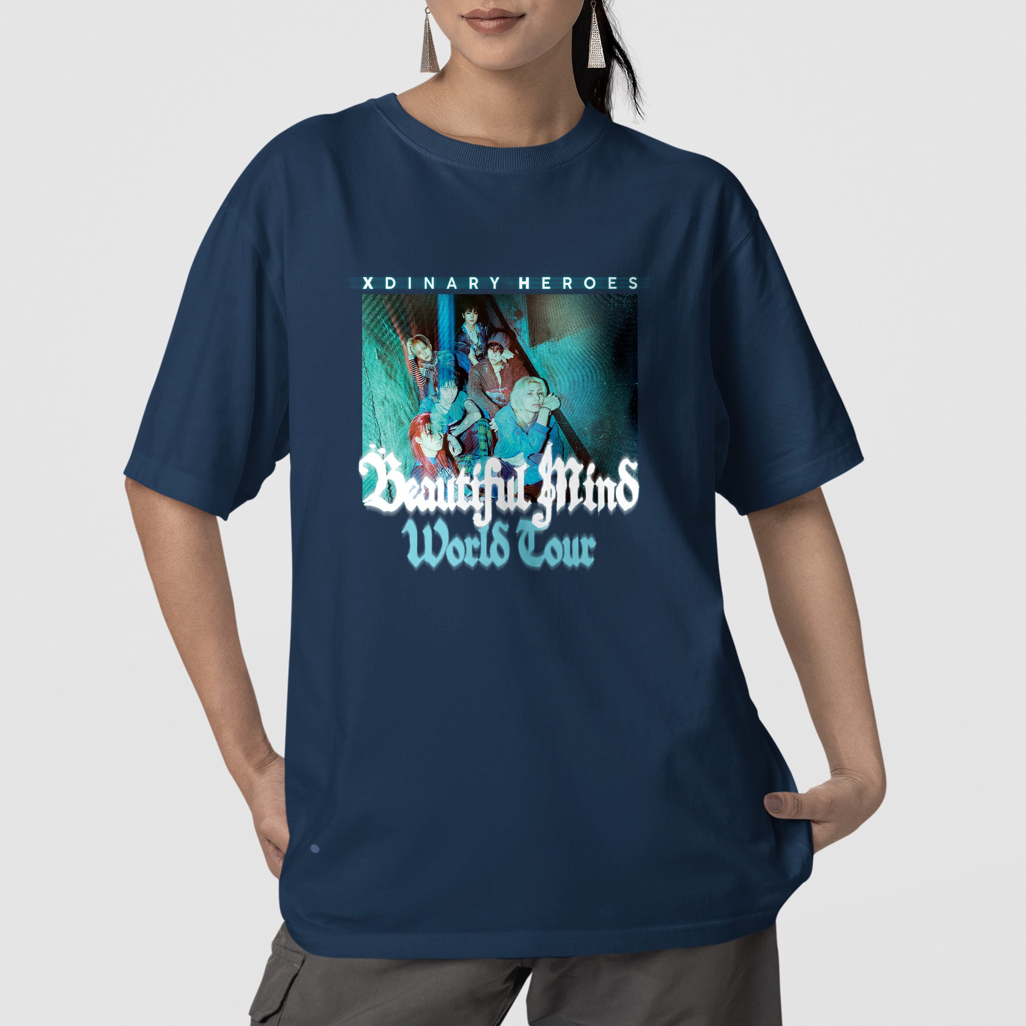 XDINARY HEROES Beautiful Mind World Tour T-Shirt - Front view, Y2K kpop concert tee