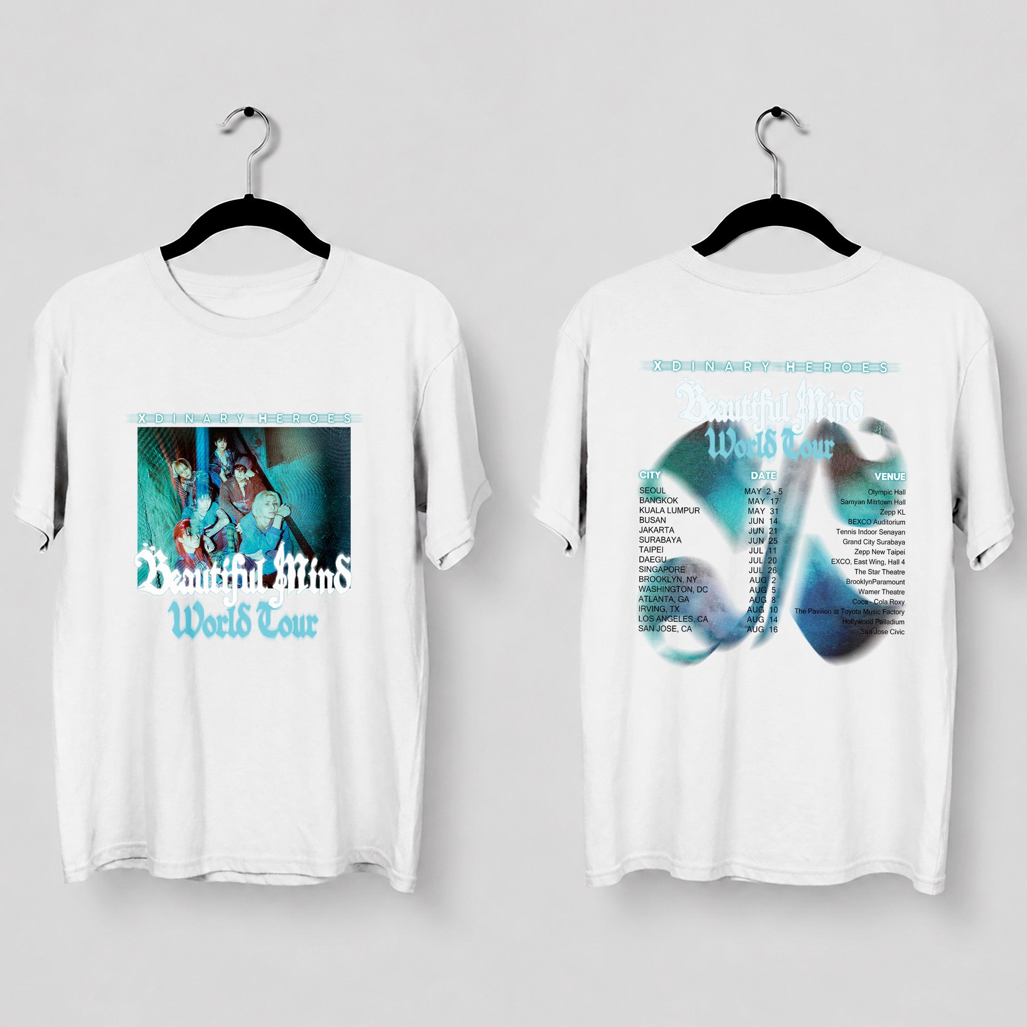 XDINARY HEROES Beautiful Mind World Tour T-Shirt - Main view, Y2K kpop concert tee