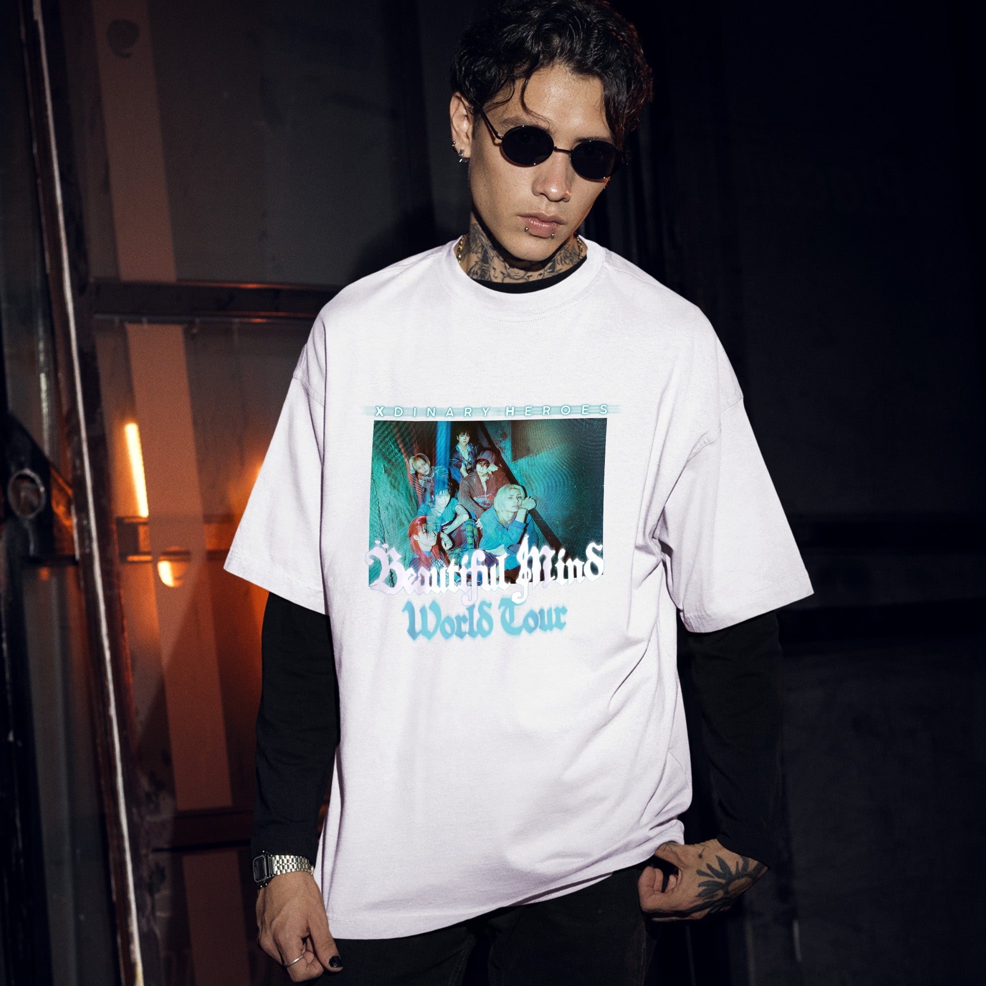 XDINARY HEROES Beautiful Mind World Tour T-Shirt - Men Front view, Y2K kpop concert tee