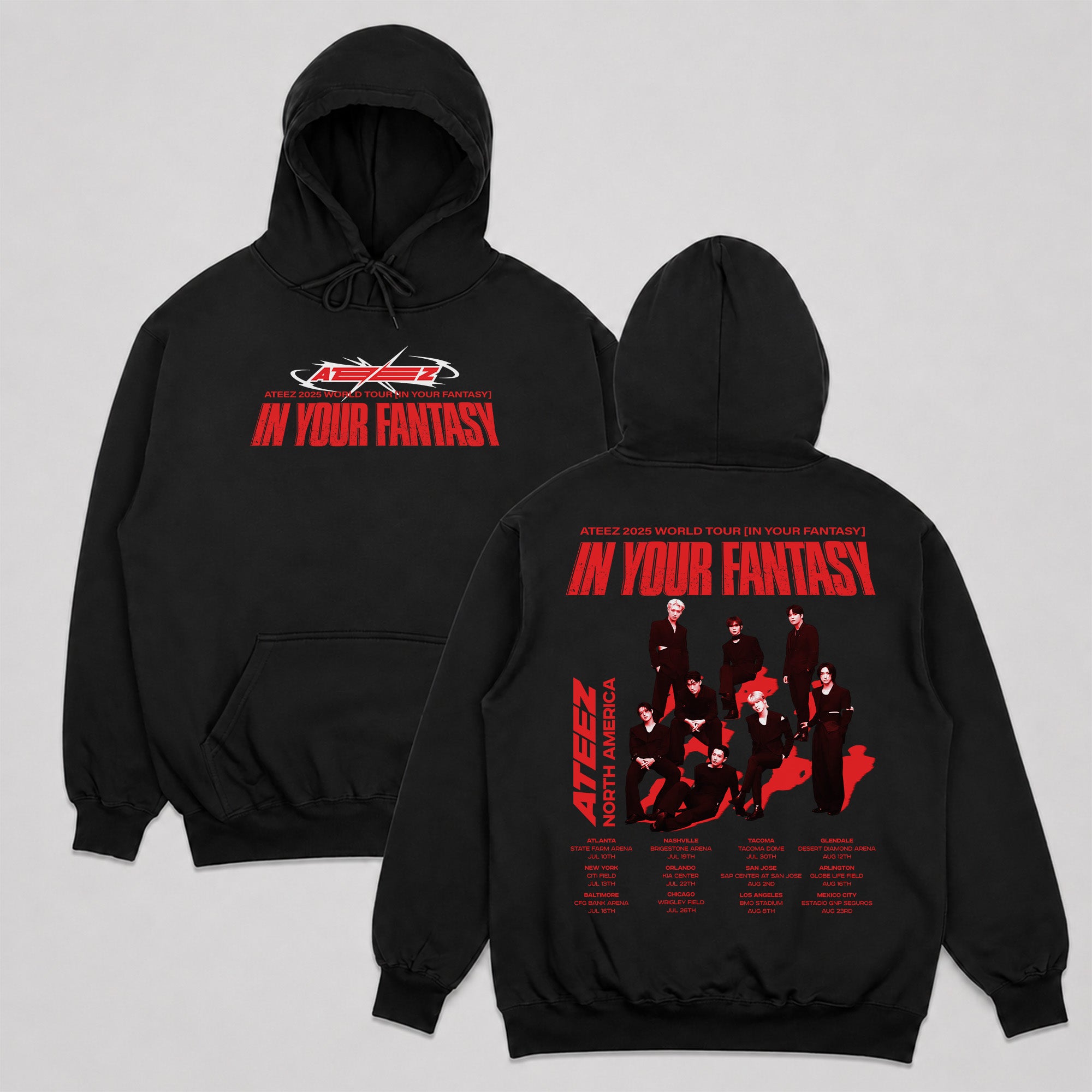 ATEEZ 2025 World Tour in North America Hoodie - Main view, Y2K kpop concert hoodie