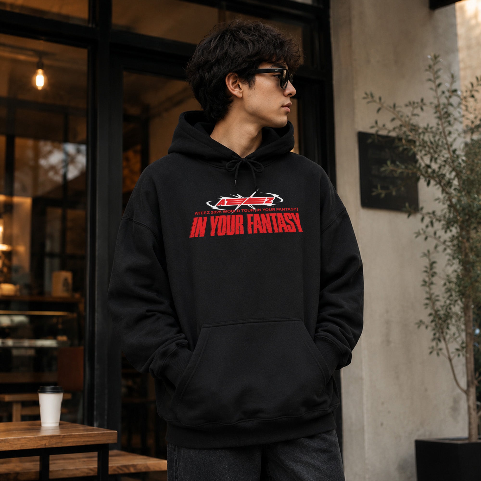 ATEEZ 2025 World Tour in North America Hoodie - Men Front view, Y2K kpop concert hoodie