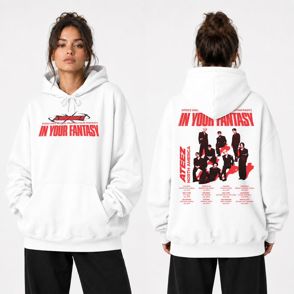 ATEEZ 2025 World Tour in North America Hoodie - Women view, Y2K kpop concert hoodie