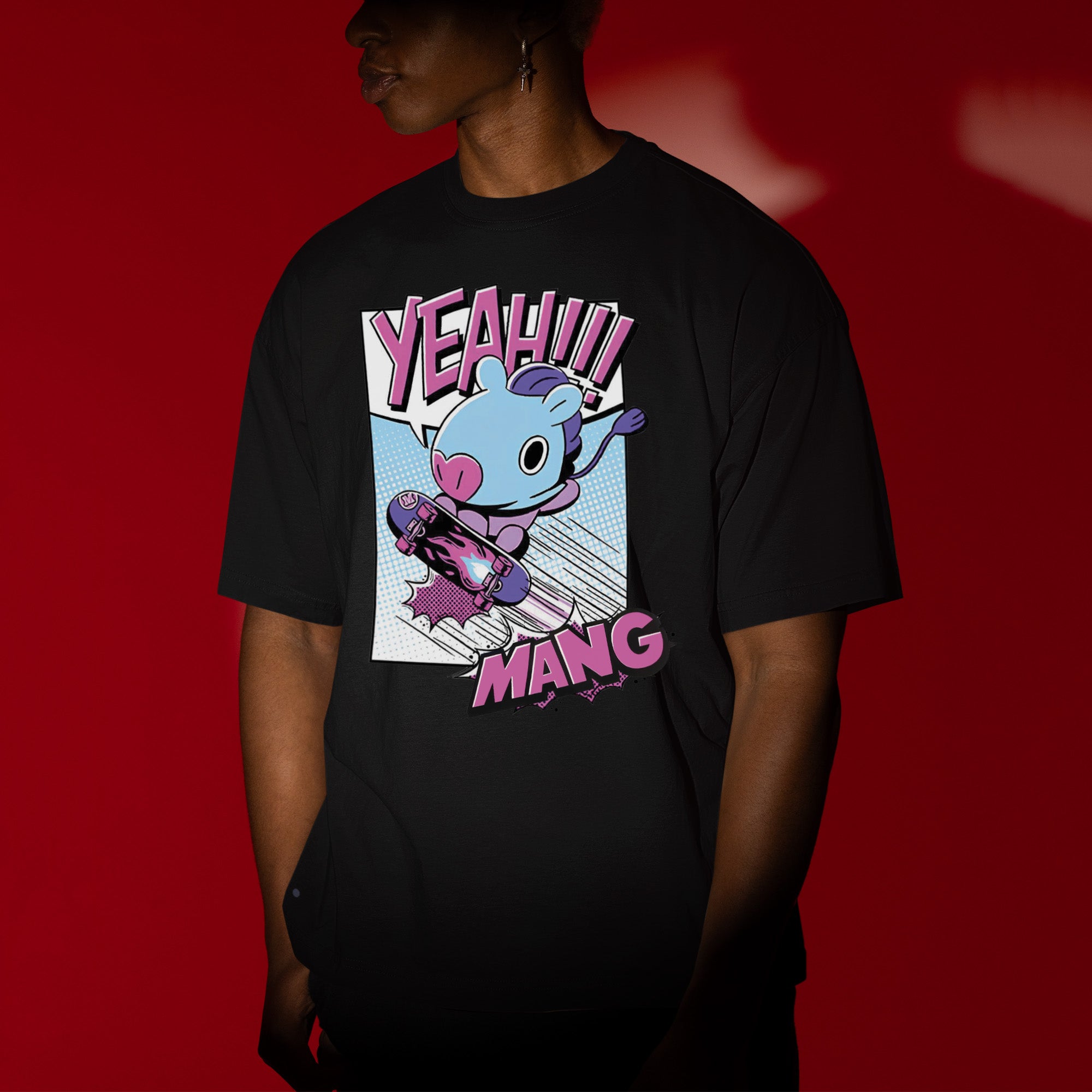 BTS J-Hope BT21 Mang Yeah T-Shirt - Men view, Y2K kpop concert tee