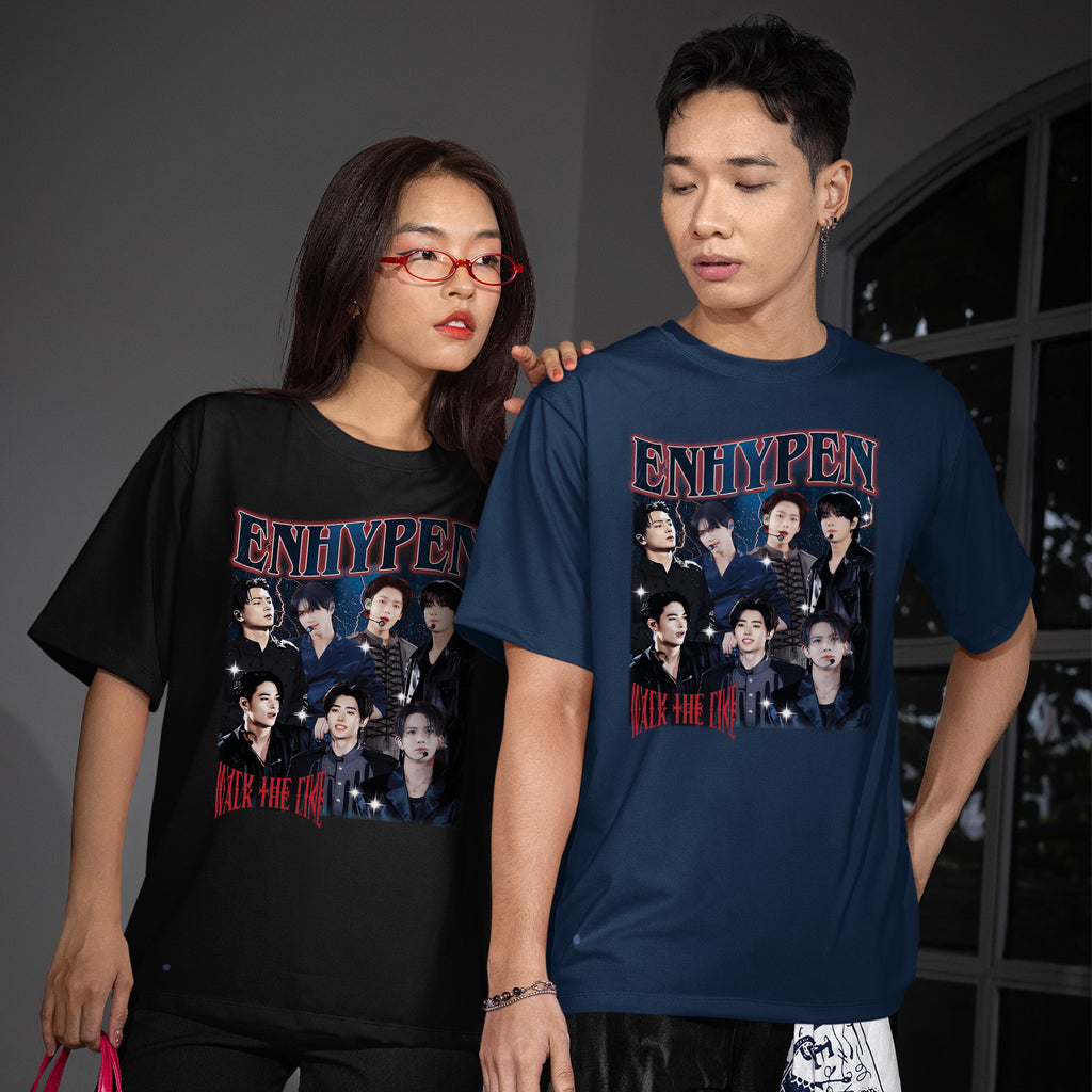 ENHYPEN Graphic Walk The Line T-Shirt - Couple view, Y2K kpop concert tee