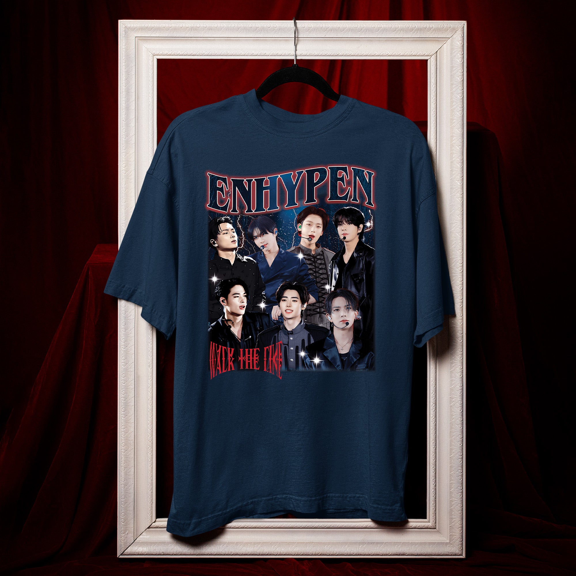 ENHYPEN Graphic Walk The Line T-Shirt - Hang view, Y2K kpop concert tee