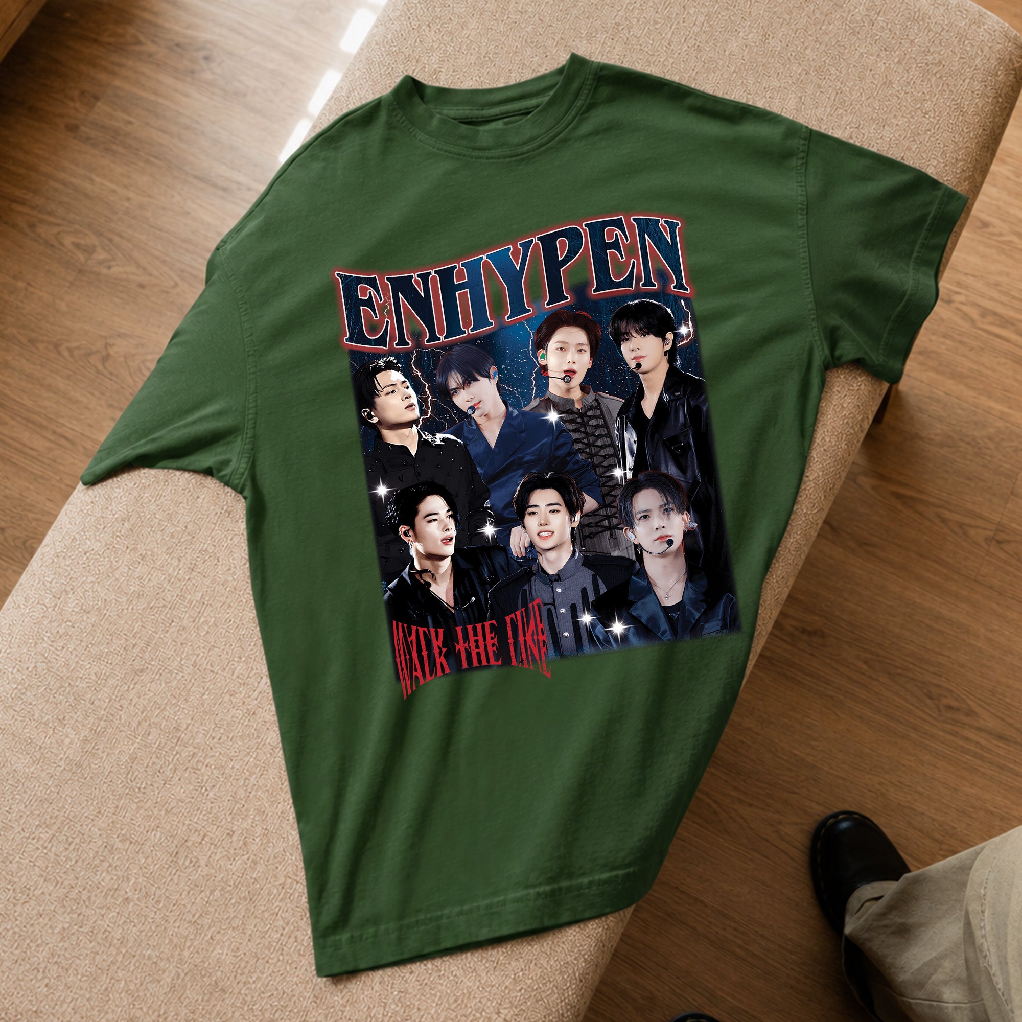 ENHYPEN Graphic Walk The Line T-Shirt - Spread view, Y2K kpop concert tee