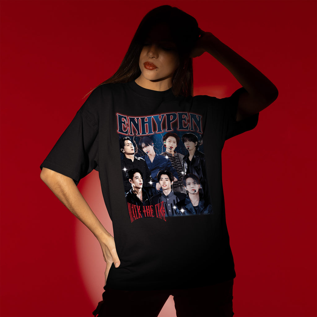 ENHYPEN Graphic Walk The Line T-Shirt - Women view, Y2K kpop concert tee