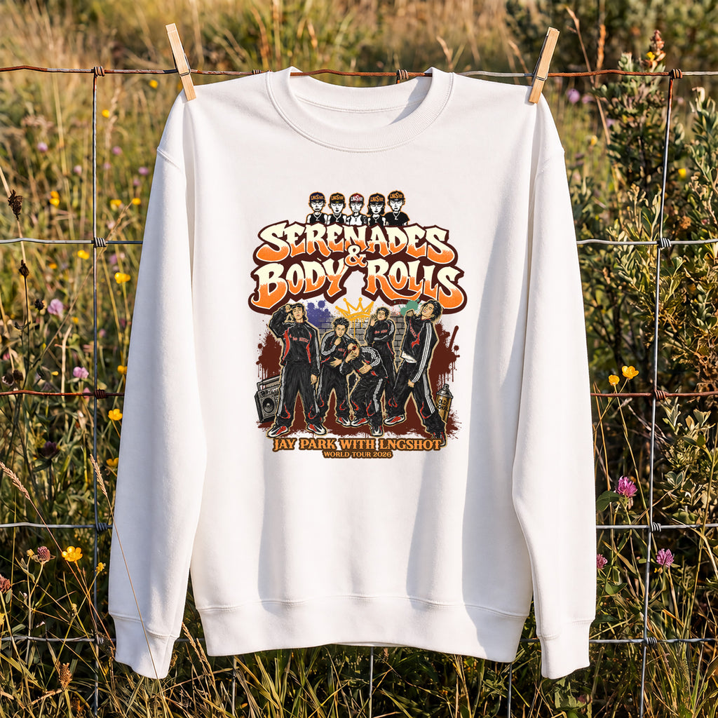 Jay Park Graffiti LNGSHOT Sweatshirt - Hang view, Y2K kpop concert sweatshirt