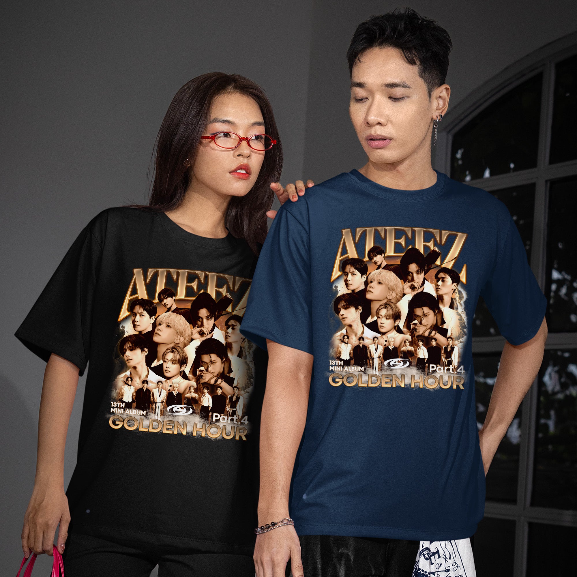 ATEEZ Graphic Golden Hour Part 4 T-Shirt - Couple view, Y2K kpop concert tee