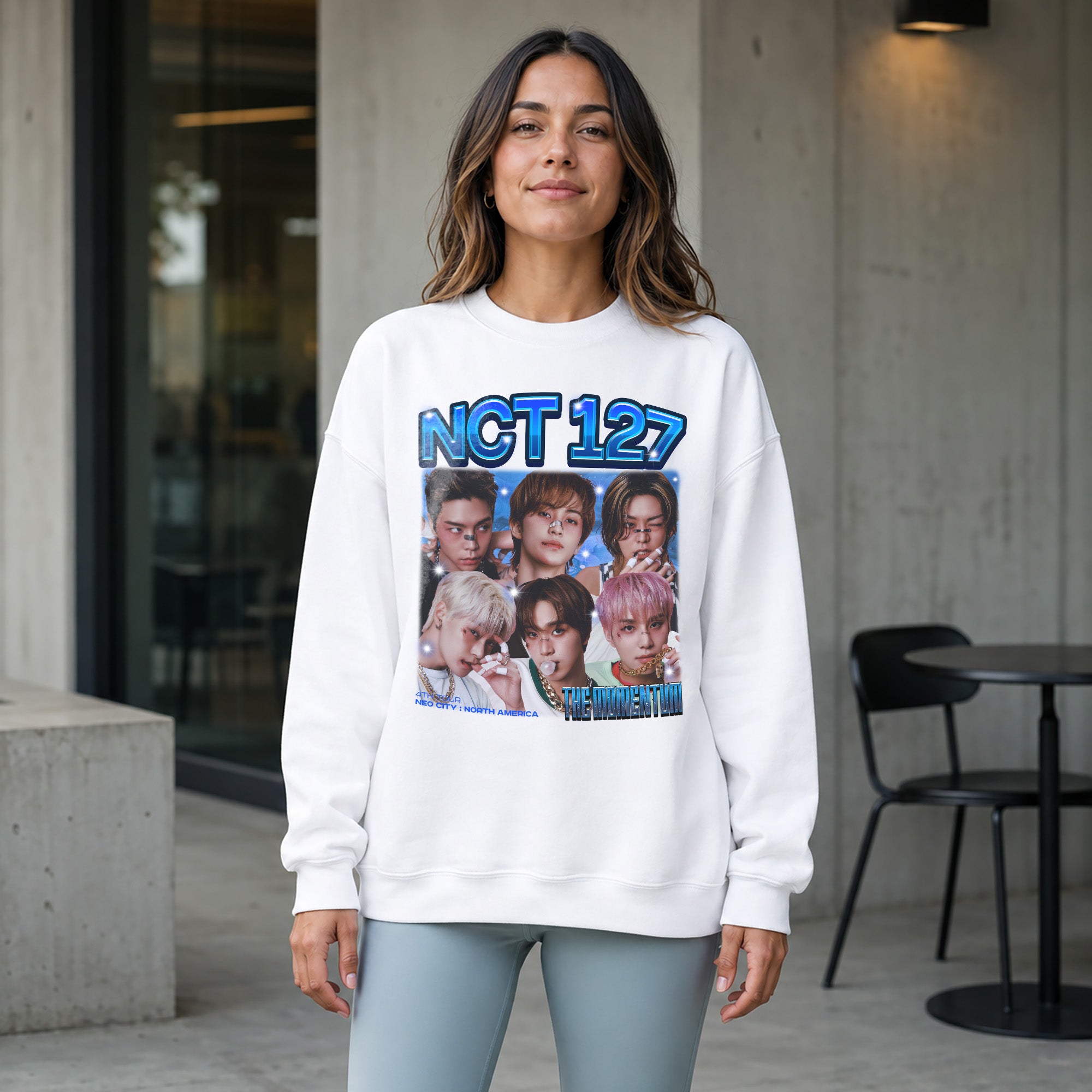 NCT 127 Graphic The Momentum Sweatshirt - Women view, Y2K kpop concert sweatshirt