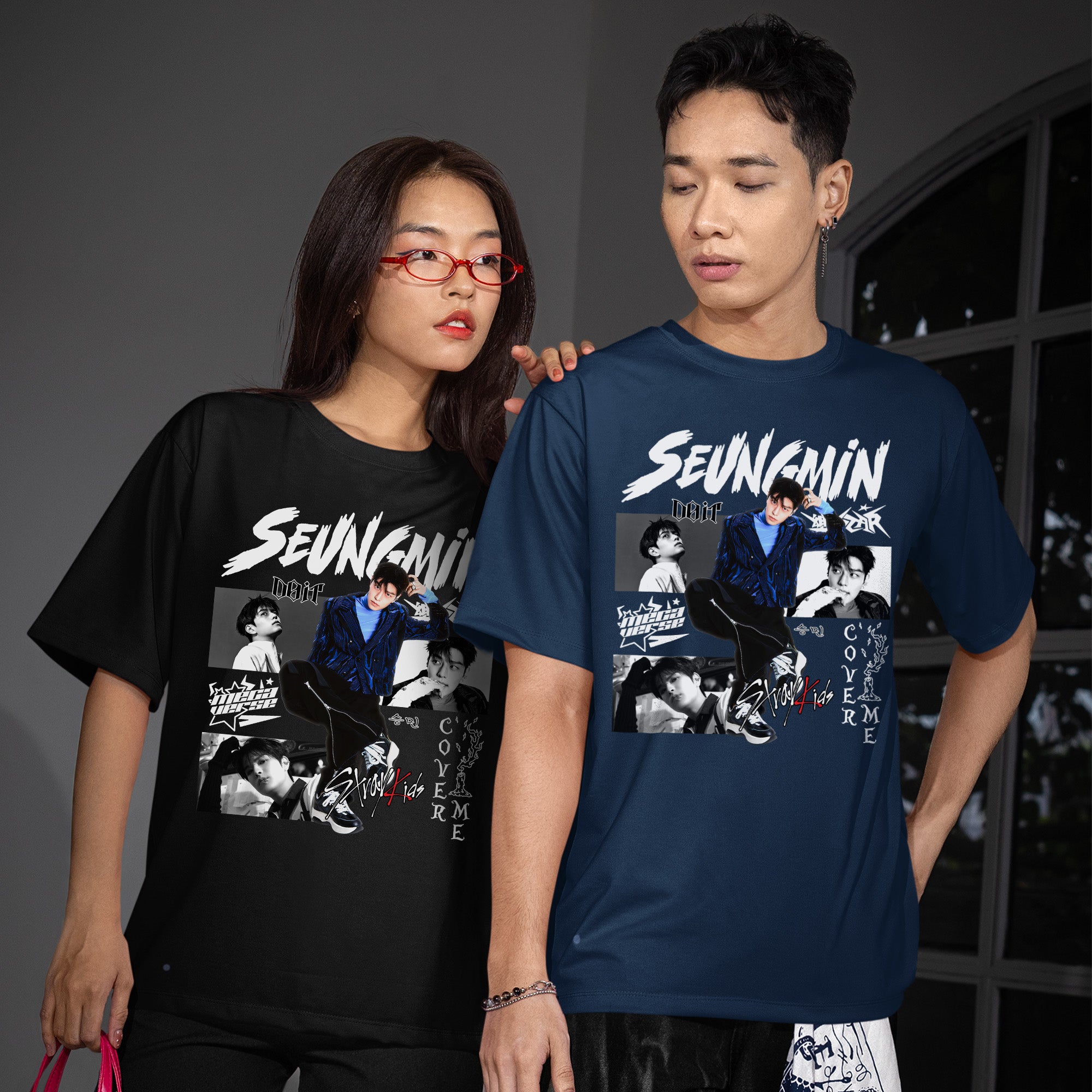 Stray Kids Graphic Seungmin Style T-Shirt - Couple view, Y2K kpop concert tee