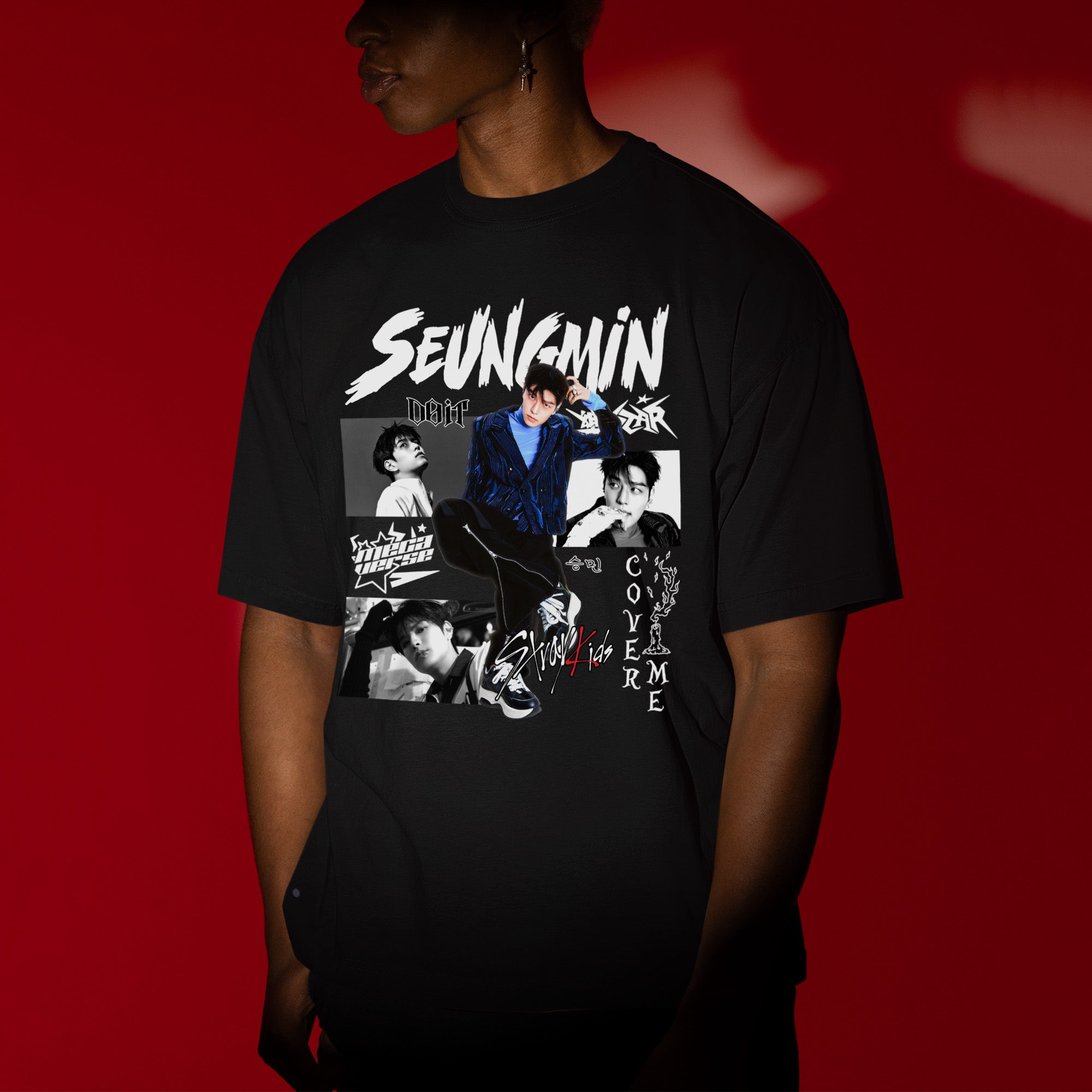 Stray Kids Graphic Seungmin Style T-Shirt - Men view, Y2K kpop concert tee