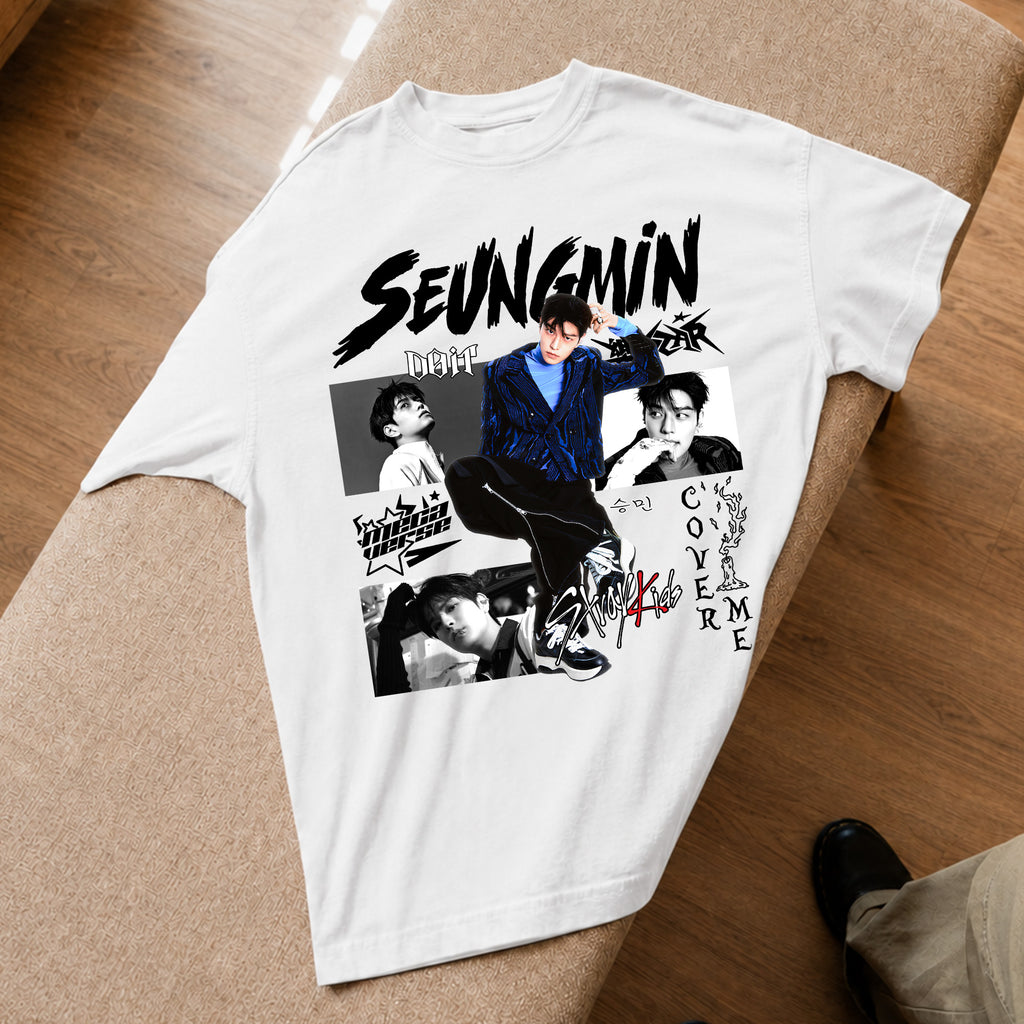Stray Kids Graphic Seungmin Style T-Shirt - Spread view, Y2K kpop concert tee