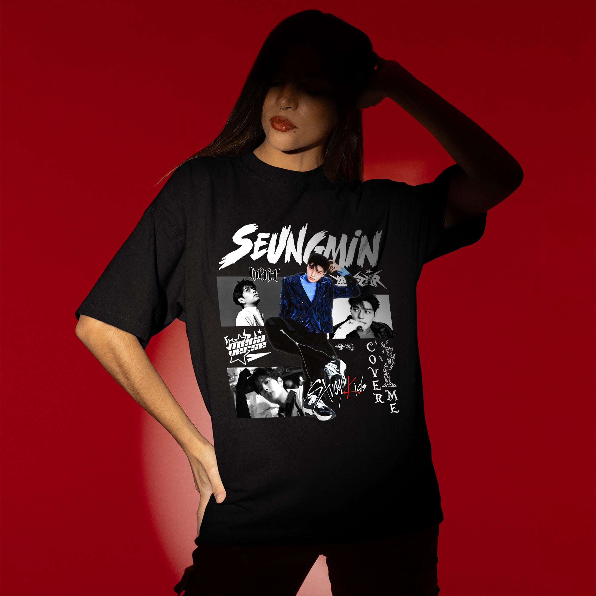 Stray Kids Graphic Seungmin Style T-Shirt - Women view, Y2K kpop concert tee
