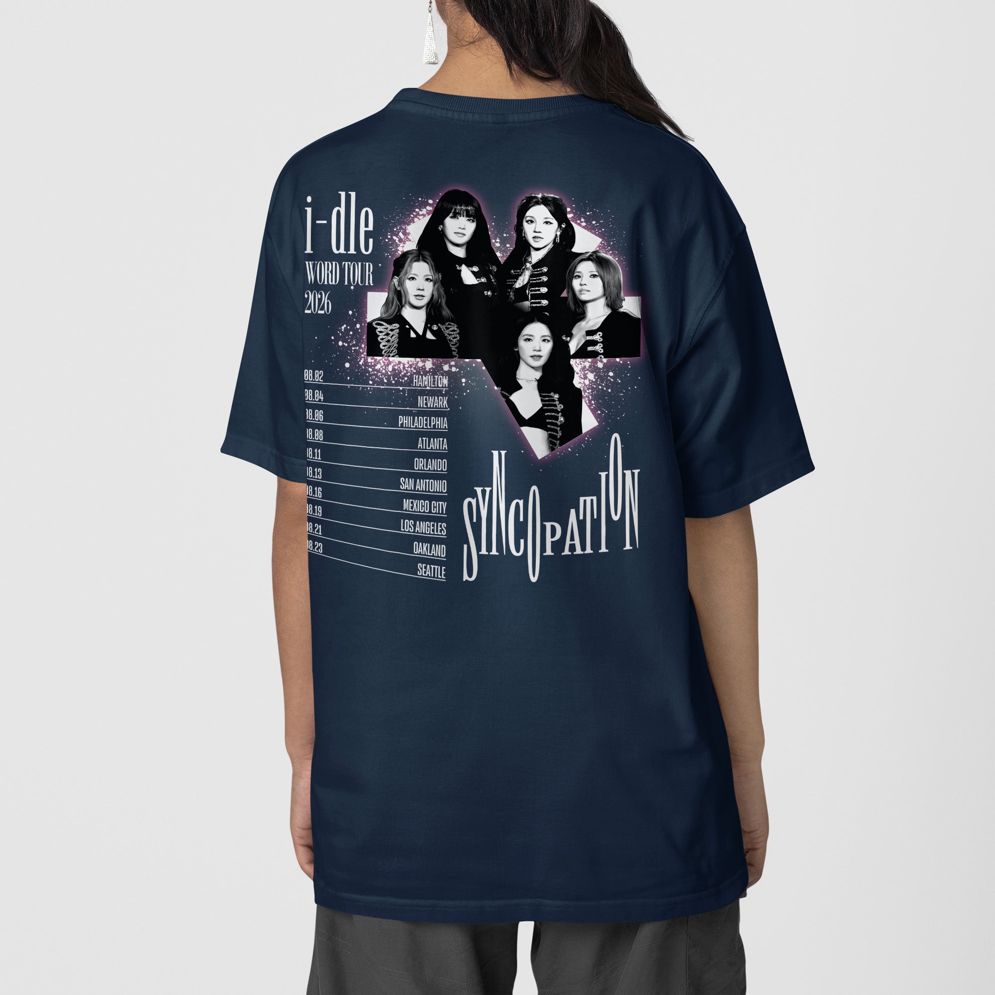 (G)I-DLE Syncopation Tour 2026 T-Shirt - Back view, Y2K kpop concert tee