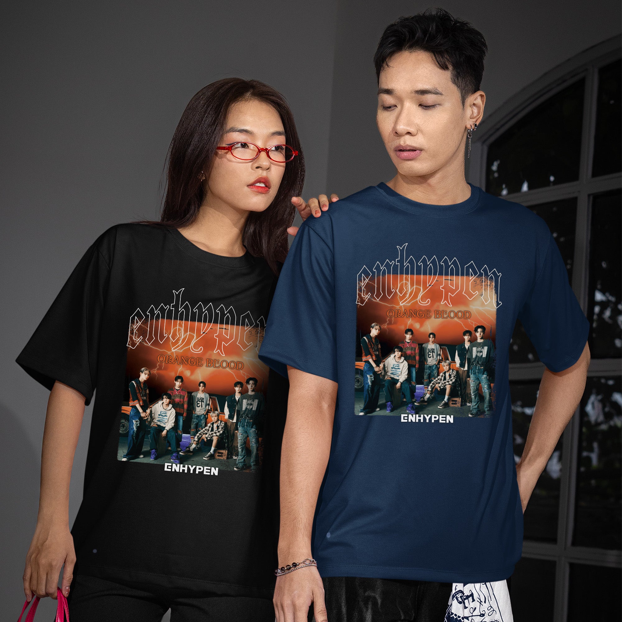 ENHYPEN En- Orange Blood Inspired T-Shirt - Couple view, Y2K kpop concert tee