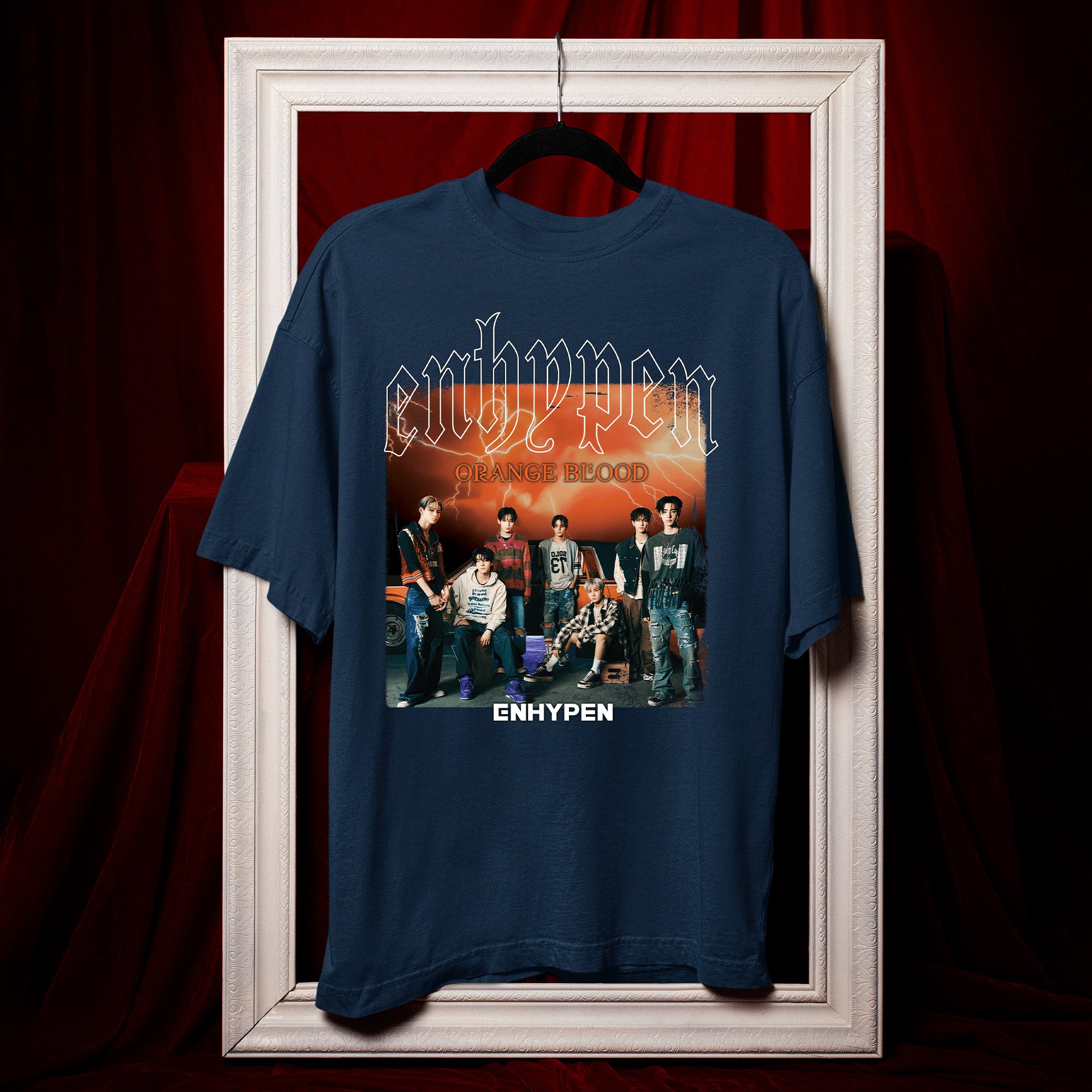 ENHYPEN En- Orange Blood Inspired T-Shirt - Hang view, Y2K kpop concert tee