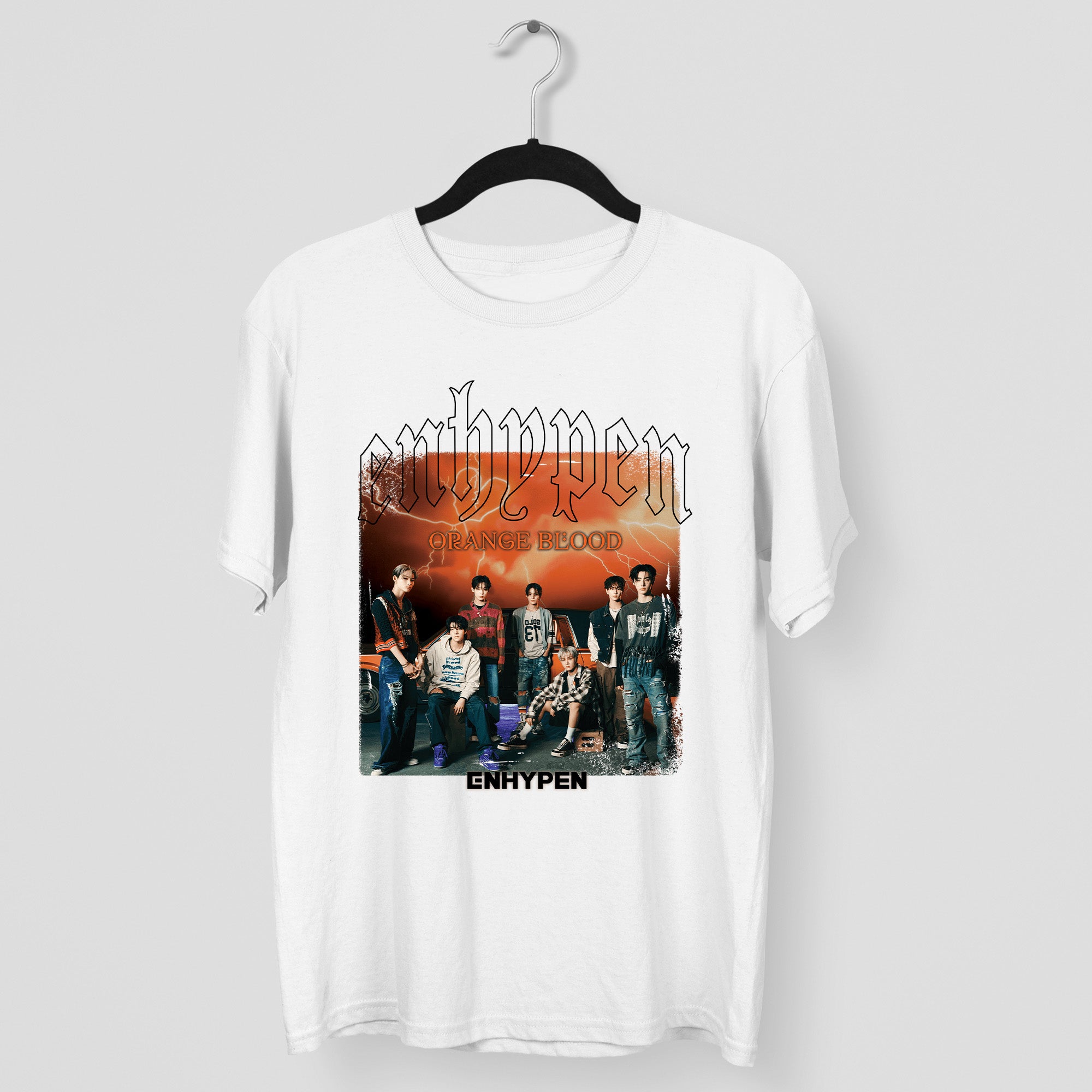 ENHYPEN En- Orange Blood Inspired T-Shirt - Main view, Y2K kpop concert tee