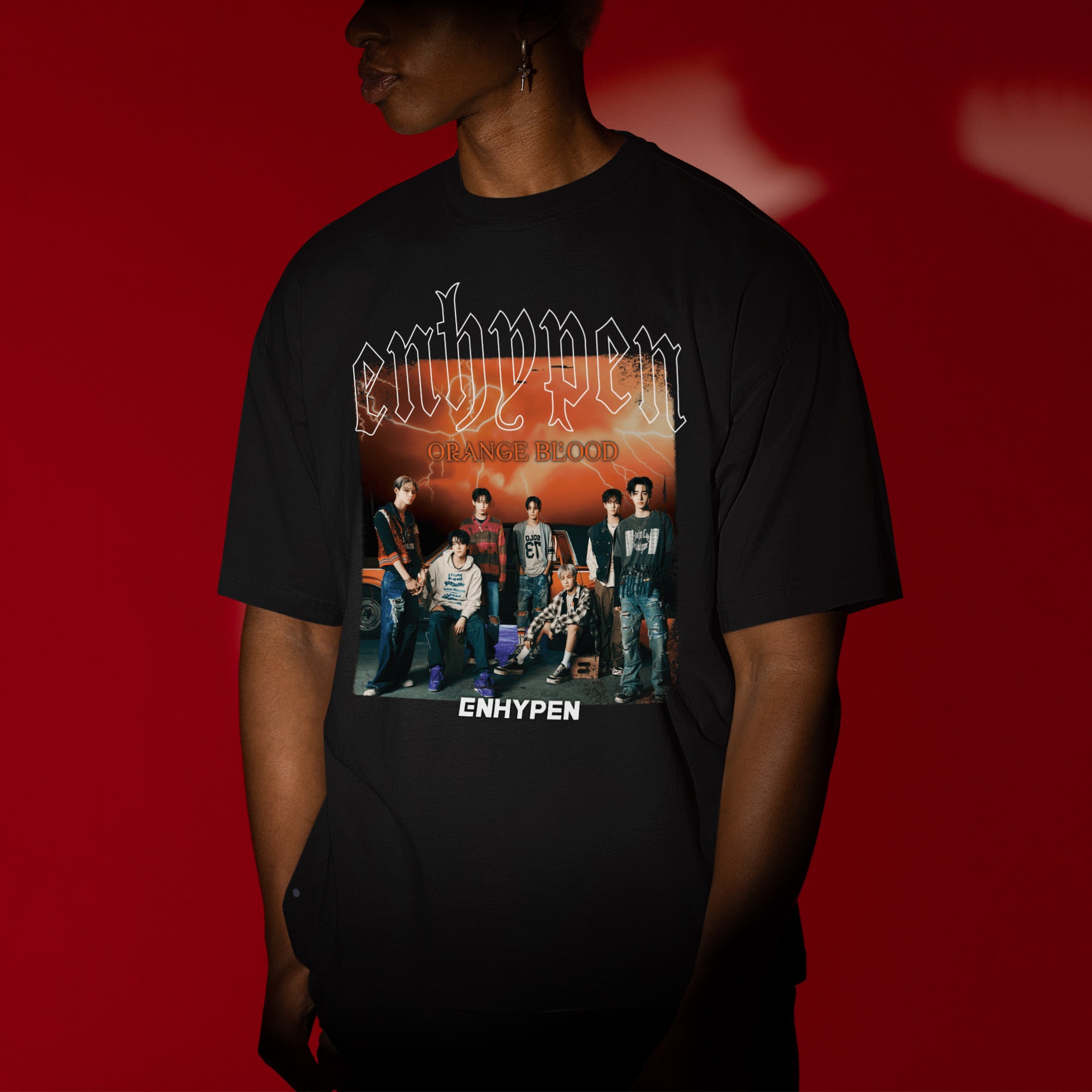 ENHYPEN En- Orange Blood Inspired T-Shirt - Men view, Y2K kpop concert tee