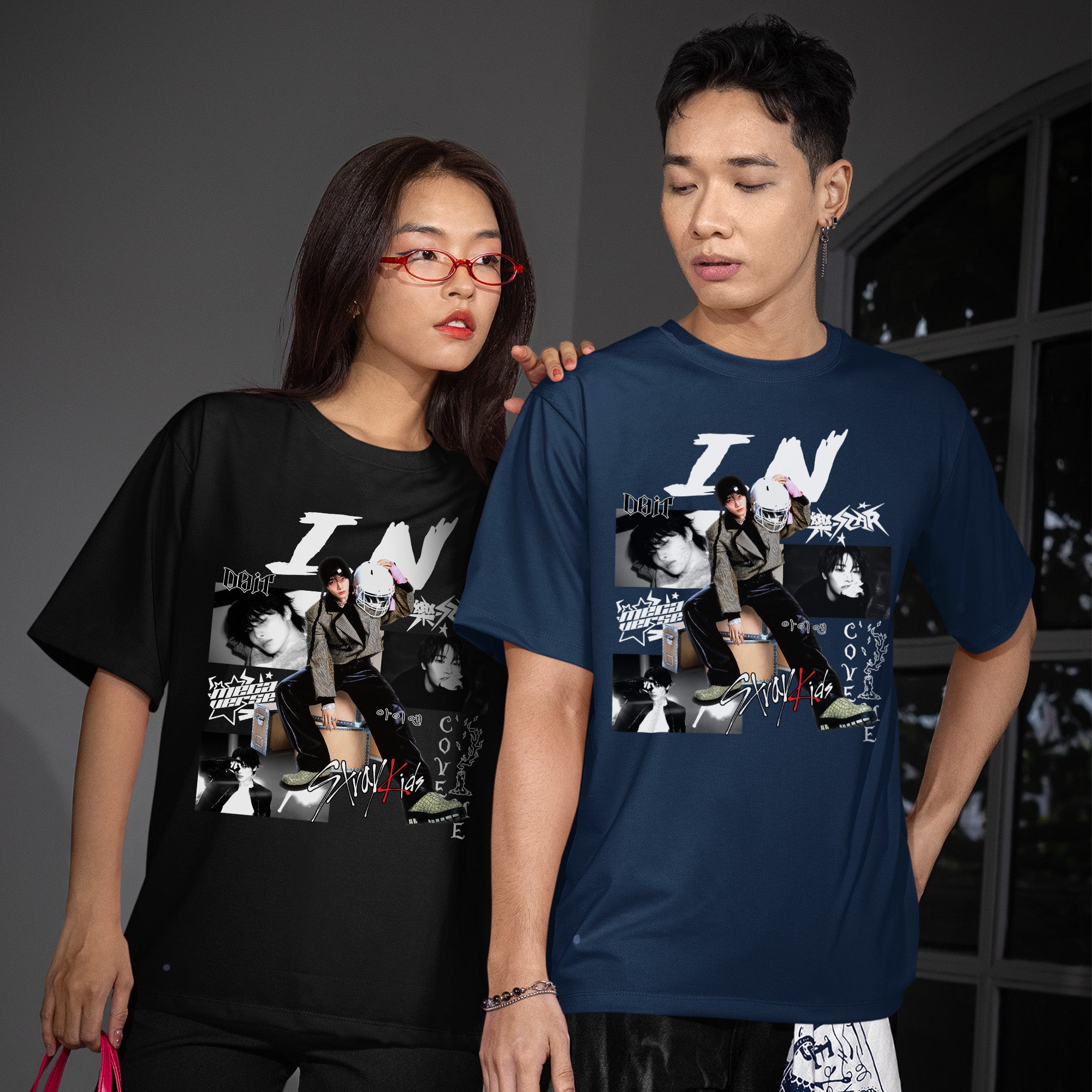 Stray Kids Graphic IN Style T-Shirt - Couple view, Y2K kpop concert tee